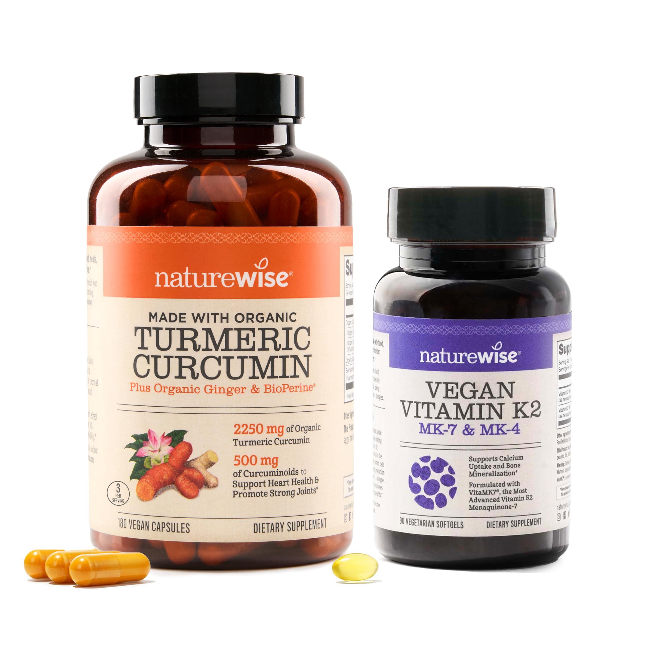 NatureWise NatureWise Curcumin Turmeric 2250mg with BioPerine & Vegan Vitamin K2 MK-7 100mcg and MK4 500mcg - 180 Count & 90 Softgels