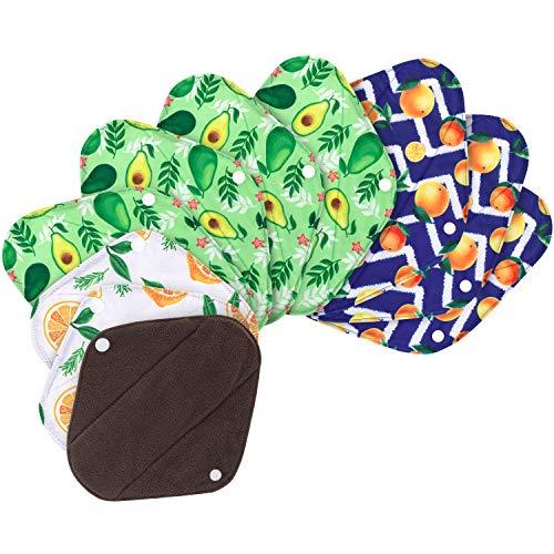 Teamoy Teamoy 10pcs Cloth Panty Liners, Reusable Sanitary Pads with Wet Bag, Washable Cloth Menstrual Pads with Charcoal Absorbency Layers (Lemon Series, 3pcsx7.9"+ 4pcsx10"+ 3pcsx11.6")