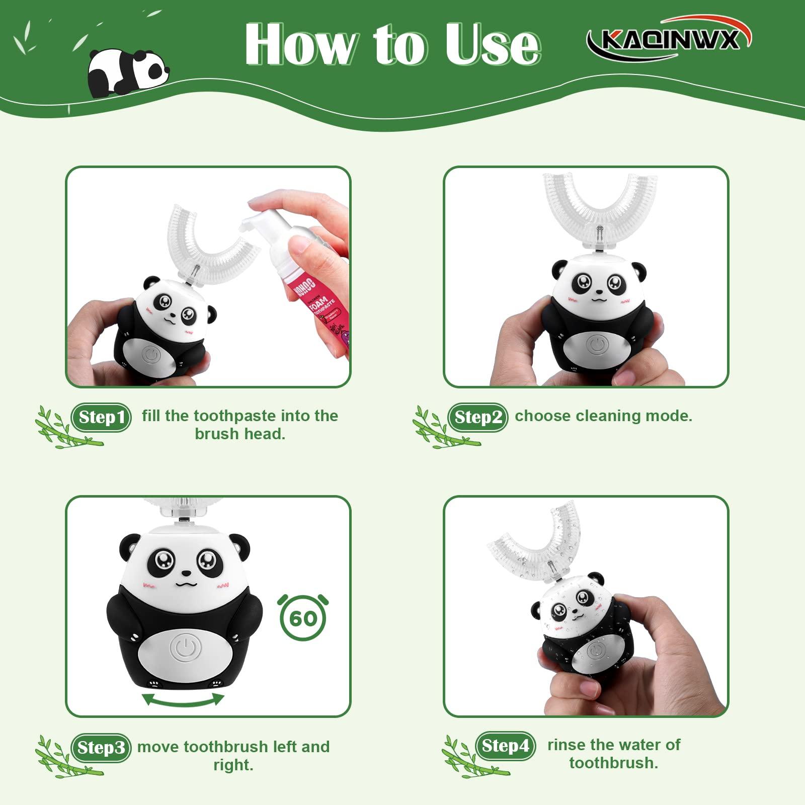 KAQINWX KAQINWX Kids Electric Toothbrushes, U Shaped Toddler Toothbrush, Panda Ultrasonic Kids Toothbrush with Smart Timer, 3 Brush Heads Replacement, 3 Clean Modes