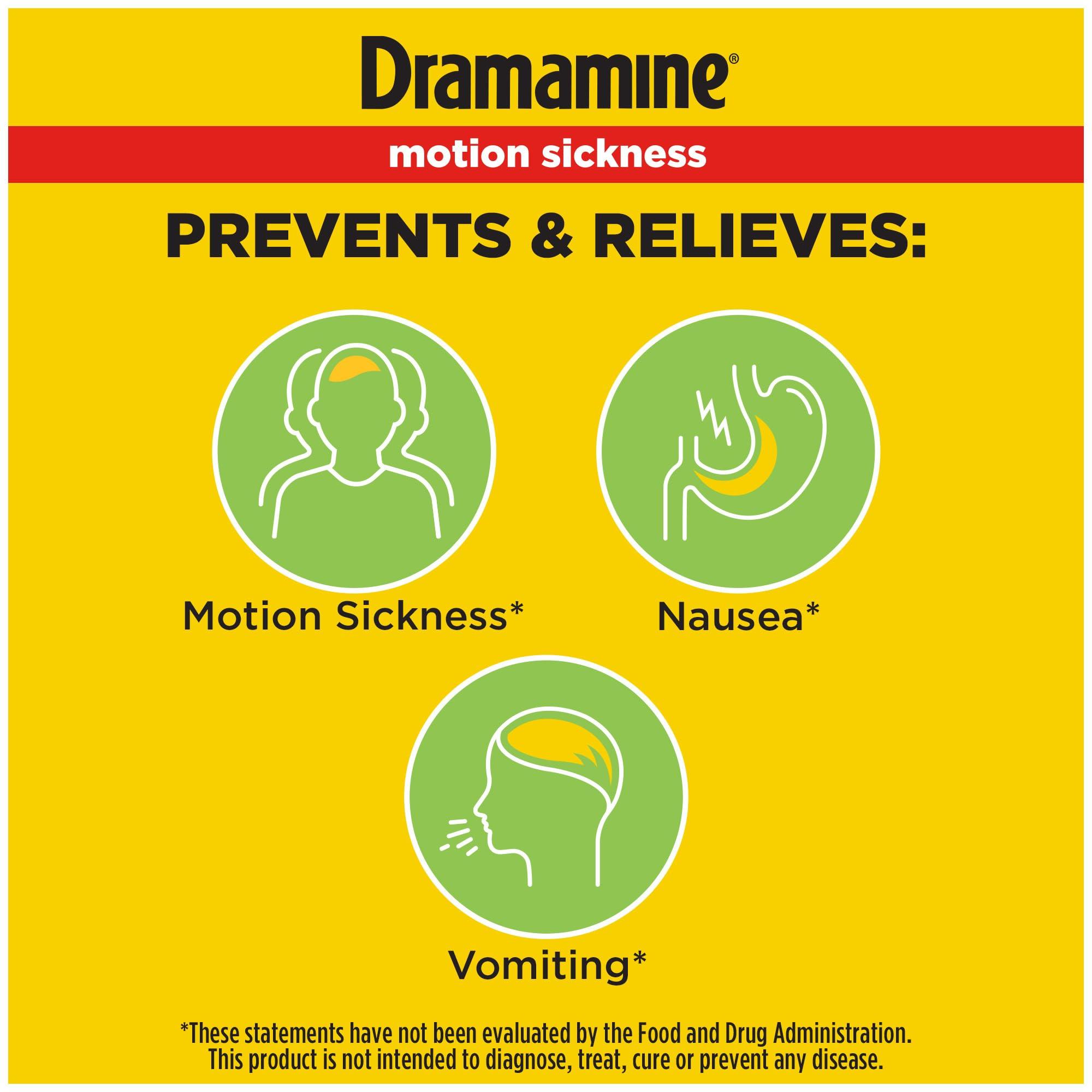 Dramamine Dramamine Non-Drowsy, Motion Sickness Relief, Made with Natural Ginger, 18 Count, 2 Pack & Motion Sickness Relief Less Drowsey Formula, 8 Count