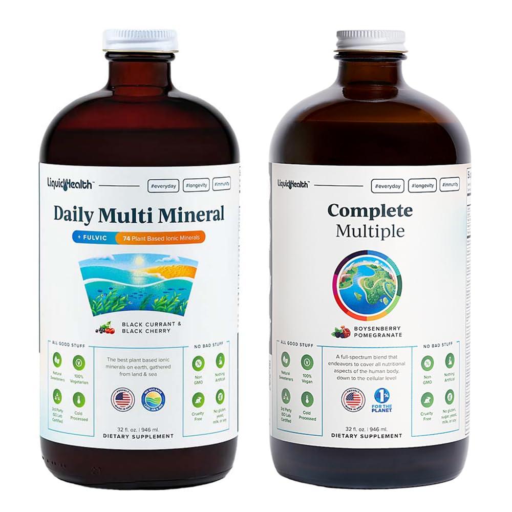 LIQUIDHEALTH LIQUIDHEALTH Daily Multi Mineral Supplement & Complete Multiple Adult Multivitamin Bundle - Sea Trace Minerals, Essential Vitamins, & Whole Foods for Overall Health & Immune Support - Vegan, Non-GMO