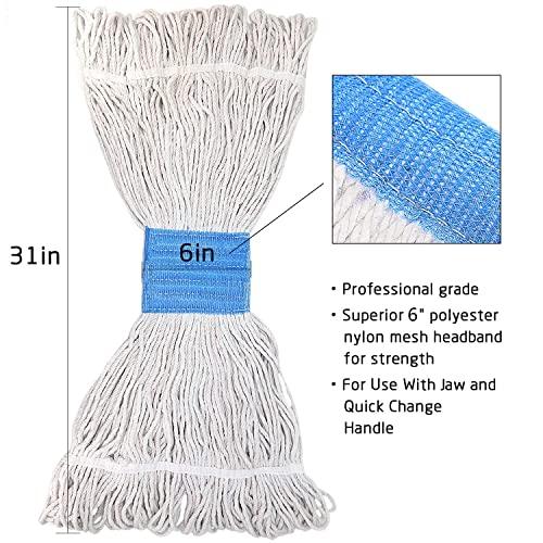 Tidy Monster Loop End Commercial String Mop Head, String Cotton mop Heads, 6 Inch Headband, Mop Head Replacement for Home, Highly Absorbent,Industrial and Commercial Use (3-White)