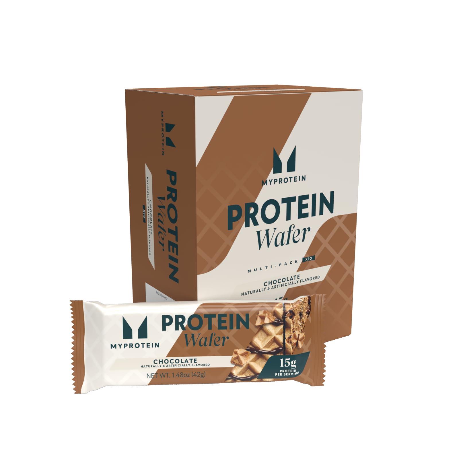 Myprotein Myprotein Protein Bars, Crispy Protein Wafers, 15g High Protein Snacks, Box of 10 Chocolate Wafers Packs, Milk & Whey Protein Isolate, Light & Crunchy Snack Bars, Delicious Protein Bar Squares