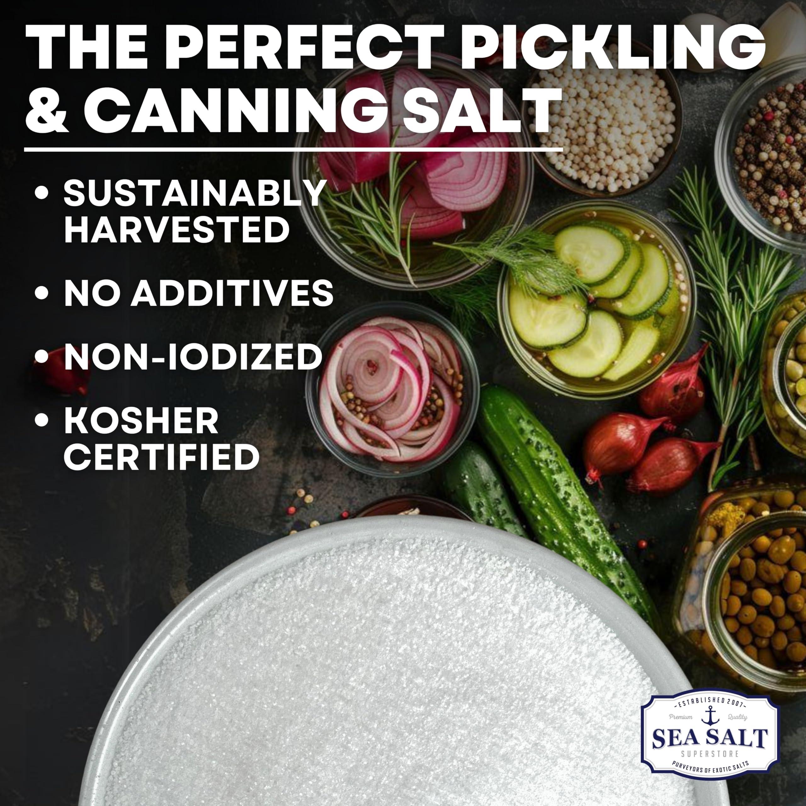 Sea Salt Superstore Pickling & Canning Salt, Pickling Salt & Curing Salt for Natural Preserving, Fine Sea Salt & Kosher Salt for Brining, 1 lb Shaker Non Iodized Salt, Sea Salt Superstore