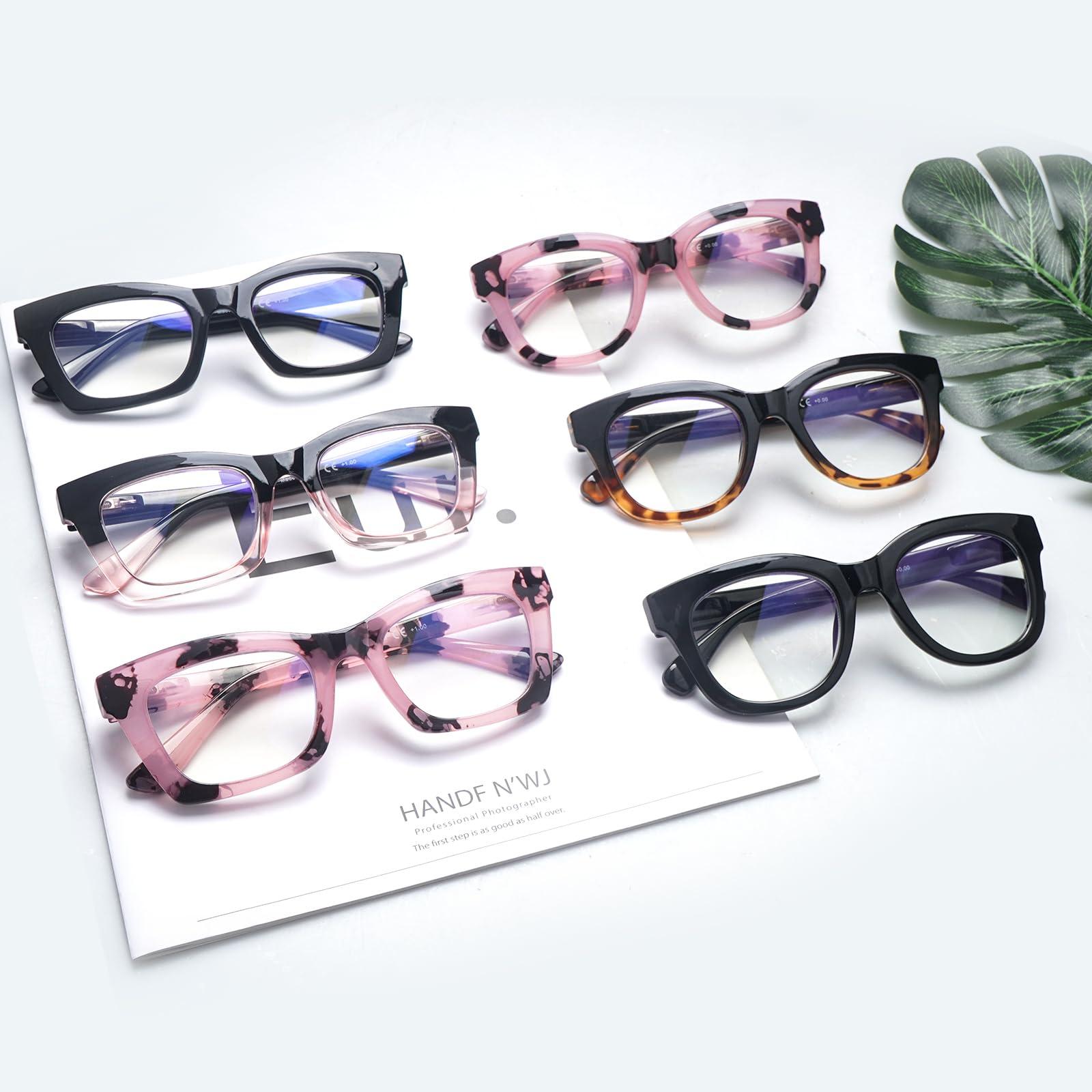 SIGVAN SIGVAN 6 Pack Oprah Style Reading Glasses Blue Light Blocking Square Computer Spring Hinge Readers for Women (6 Mix-5, 4.0, multiplier_x)