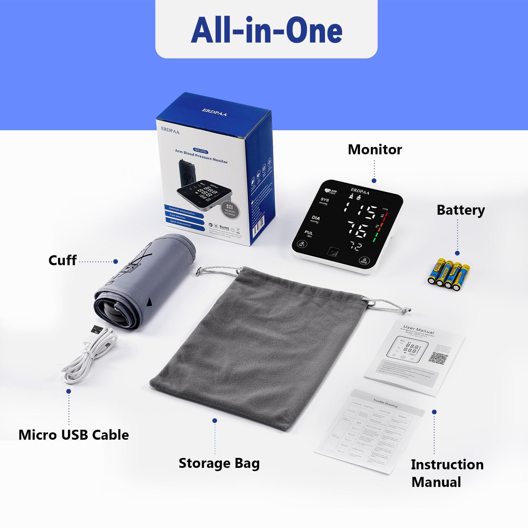 ERDPAA Blood Pressure Monitor,Smart Upper Arm Blood Pressure Monitors for Home Use with XL Pressure Cuff,Digital Blood Pressure Machine, Automatic Electric BP Machine with Large Cuff