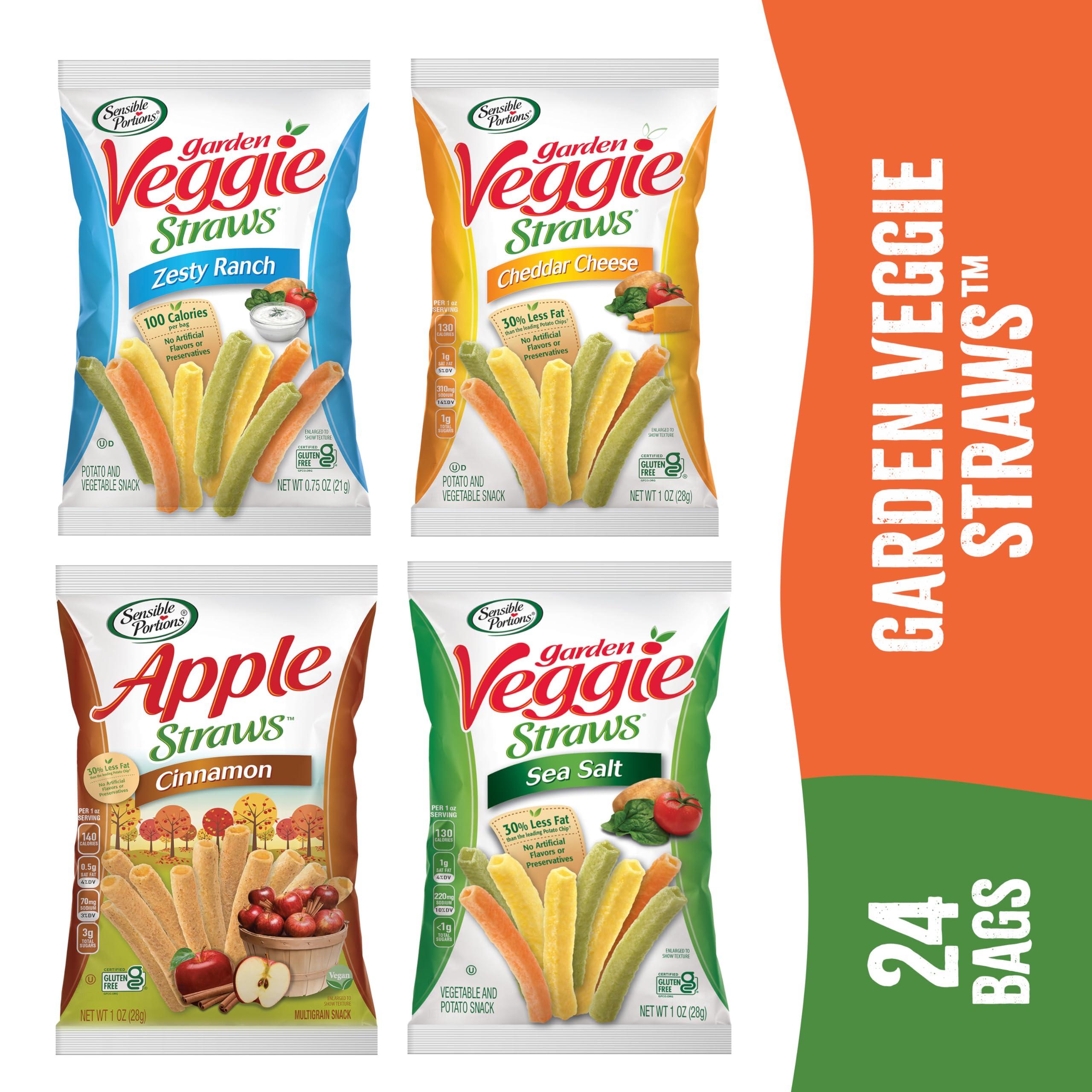 Sensible Portions Sensible Portions Garden Veggie Snacks - Veggie Straws, Snack Size Variety Pack, Sea Salt, Ranch, Cheddar, Apple Cinnamon, 1 Oz (Pack of 24)