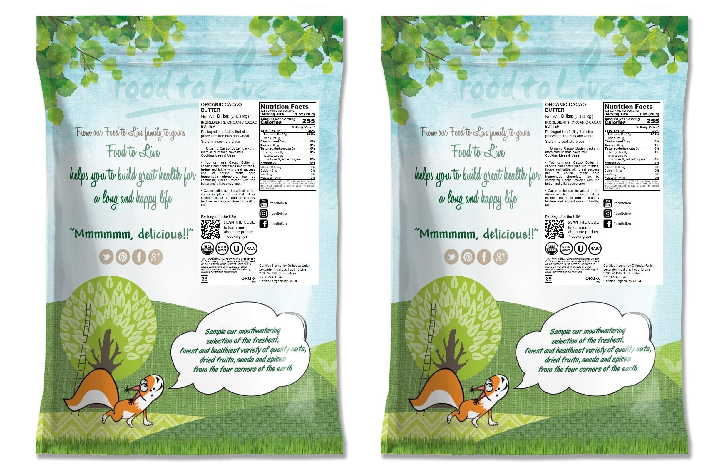 Food to Live Food to Live Organic Cacao Butter Wafers, 16 Pounds Non-GMO, Raw, Pure, Unfiltered, Unrefined, Keto, Vegan Superfood, Bulk, Made Using a Cold Pressing, Great for Cooking and Baking, Sirtfood