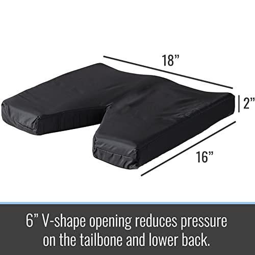 DMI DMI Contoured Foam Coccyx Seat Cushion for Sciatica Back Pain & Tailbone Pain with Nylon Oxford Cover, For Chair or Wheelchair, 18 x 16 x 2 inches, Black