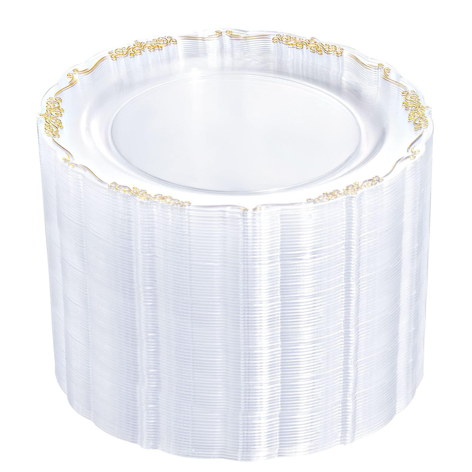 DaYammi DaYammi 60PCS Clear Plastic Plates Heavy Duty Clear Disposable Plates 7.5 Fancy Gold Dessert Plates Small Cake Plates Appetizer Plates Hard Round Plastic Plates Disposable for Wedding and Party