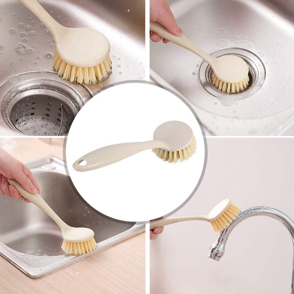 plplaaoo Dish Brush with Handle,Dish Scrub Brush,Kitchen Brushes for Dishes,Durable PP Kitchen Scrub Brush with Handle & Hanging Hole,Multipurpose Long Handle Dish Cleaning Brush for Pots,Pans,Sink