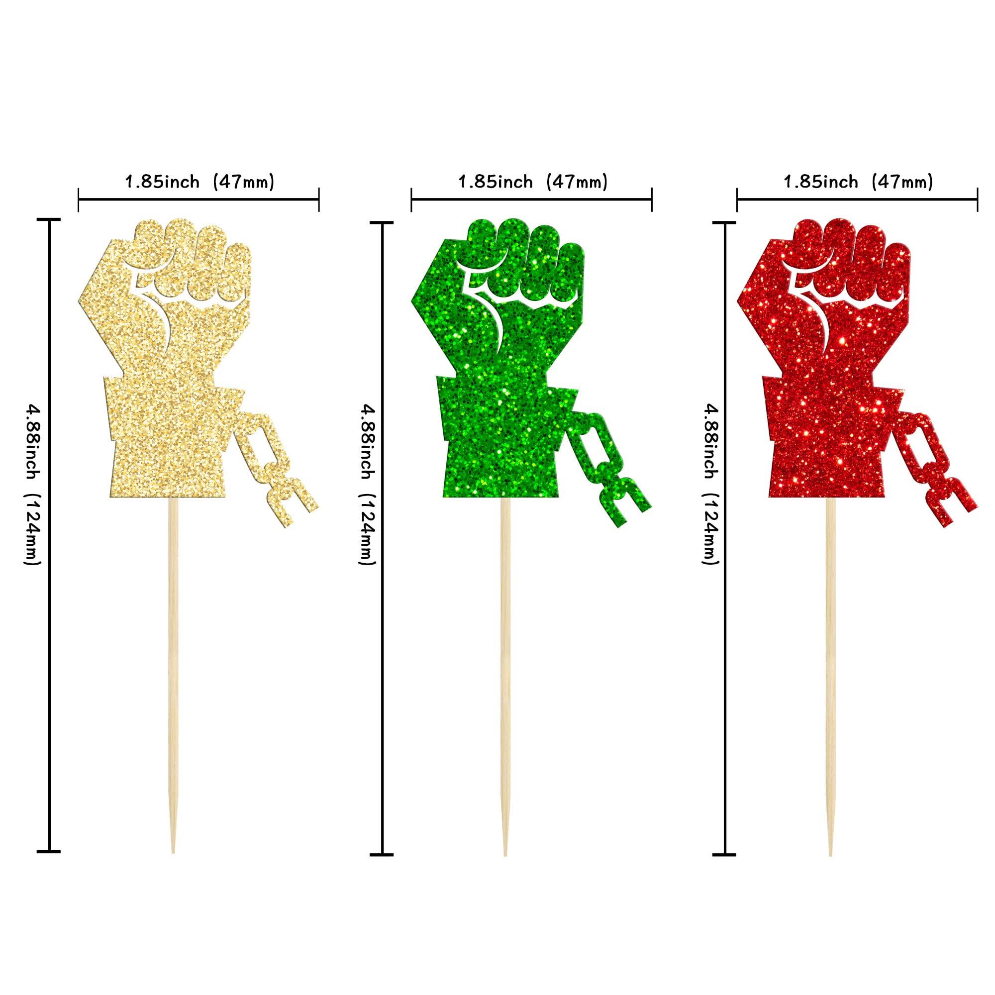 Gyufise Gyufise 24Pcs Happy Juneteenth Cupcake Toppers Juneteenth Fist Cupcake Toppers Glitter Black History Month Cake Decorations Juneteenth Decorations Happy Juneteenth Day Party Decorations