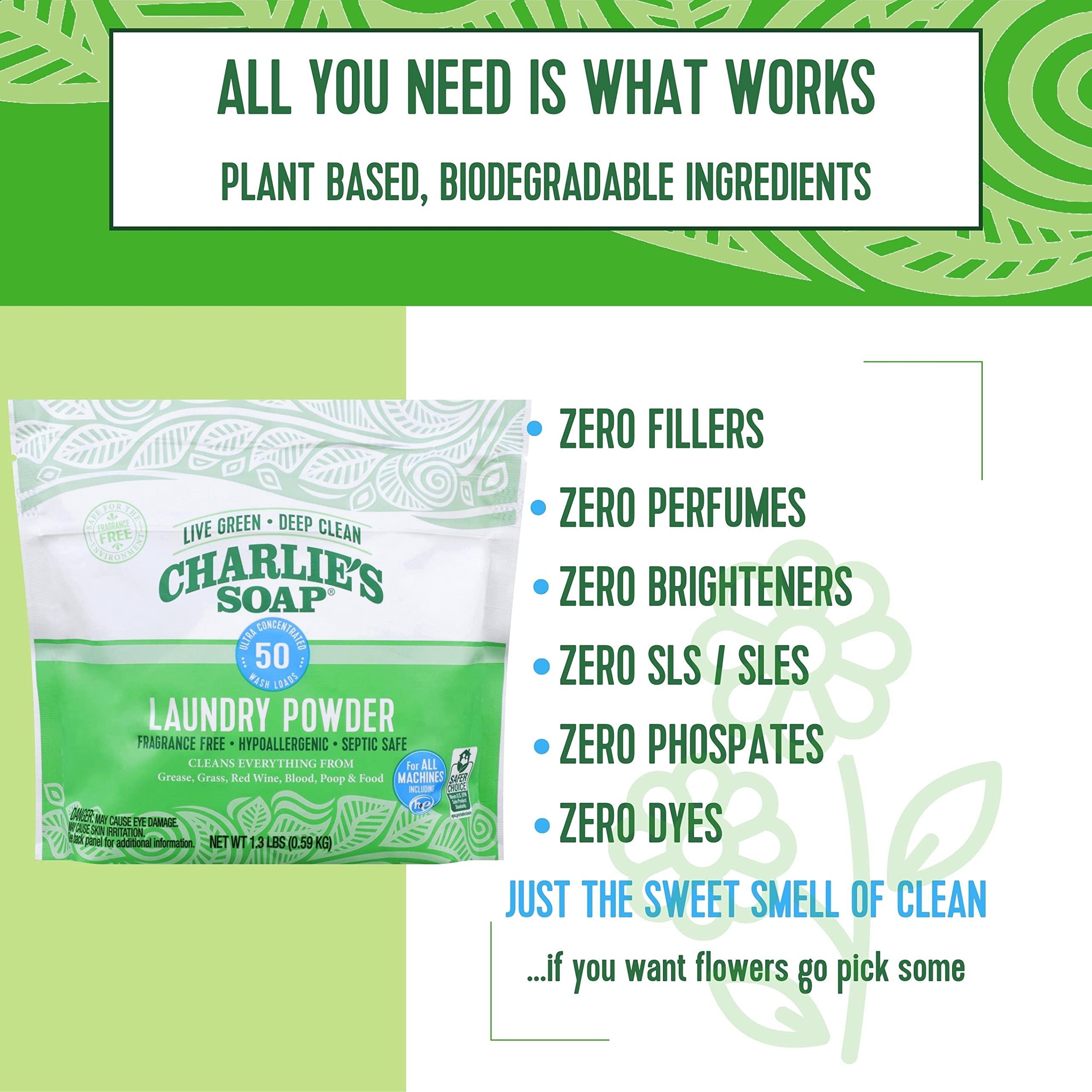 Charlie's Soap Charlie's Soap - Unscented Laundry Powder 50 Loads (Six 50-load Bags, 300 Total Loads)