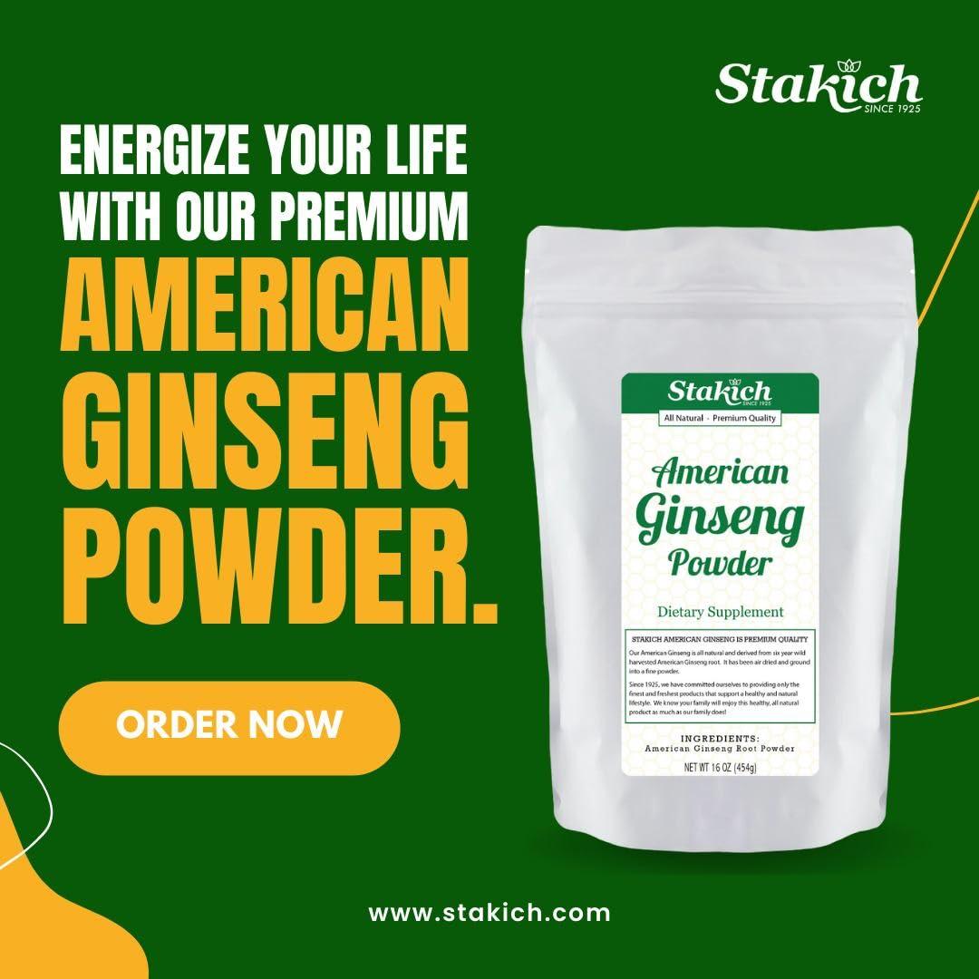 Stakich Stakich American Ginseng Root Powder - 1 Pound - Pure (1 Pound)