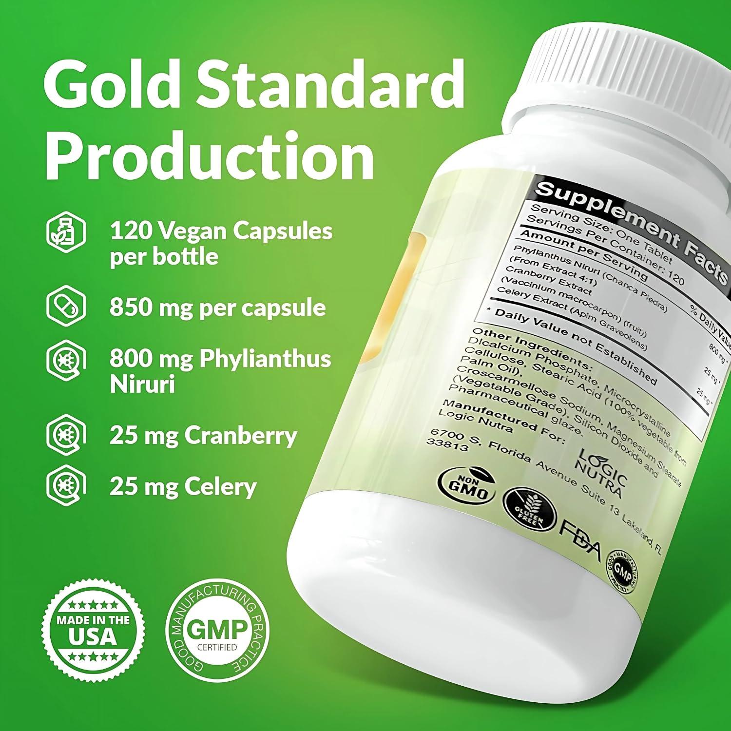 Logic Nutra Logic Nutra Chanca Piedra Kidney Stone Breaker 120 Tablets 800 mg - Maximum Strength for Gallbladder & Urinary Cleanse with Phyllantus Niruri, Celery Seed Extract & Cranberry Extract