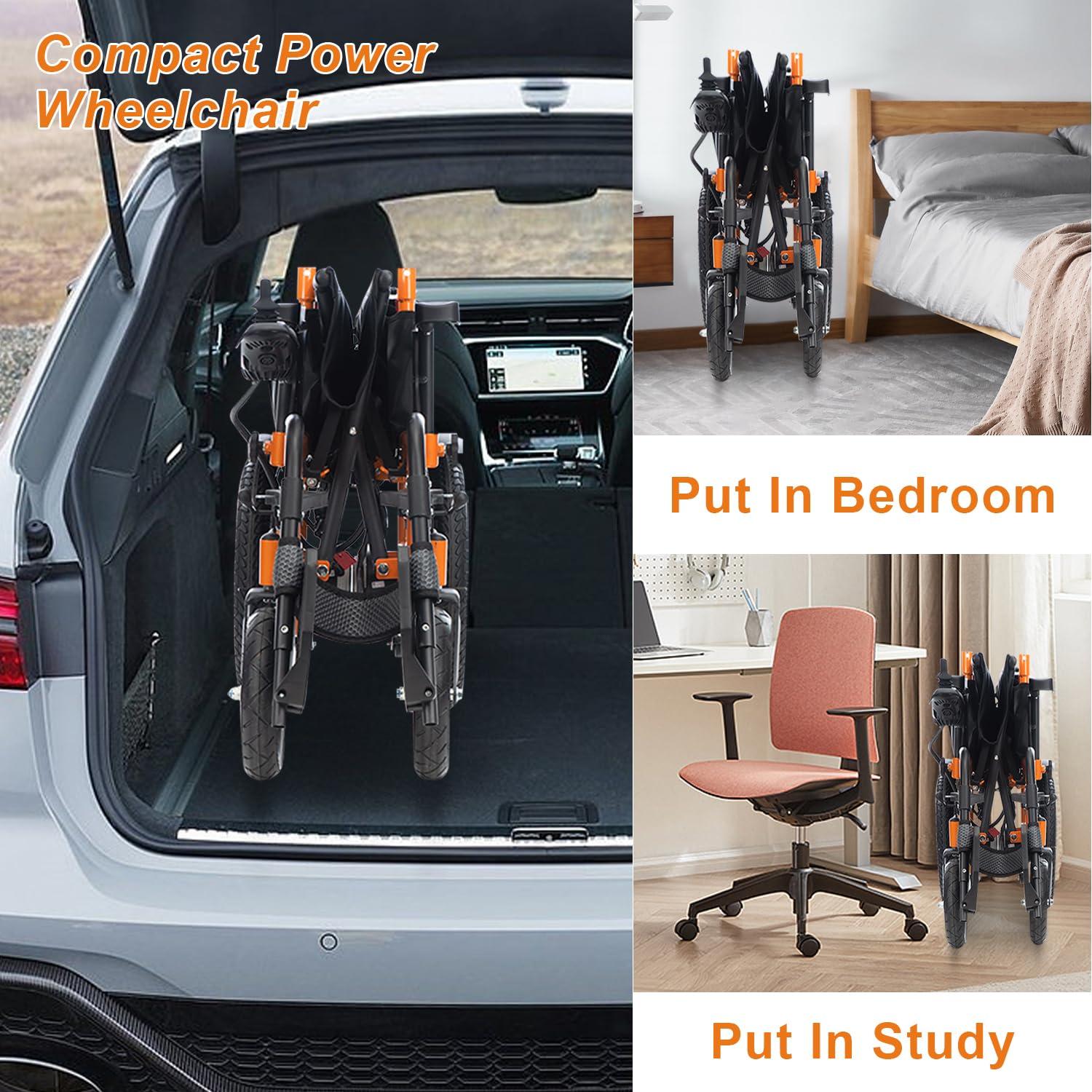 MSFDC Lightweight Electric Wheelchair,Foldable Electric Wheelchairs for Adults,20 Mile Long Travel Range Power Wheelchairs Intelligent Motorized Wheelchair for Seniors,Portable Airline Approved (20in Seat)