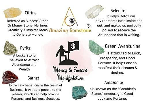 Amazing Gemstone Crystals for Money and Success Manifestation, Set of 6 Citrine, Pyrite, Garnet, Selenite, Green Aventurine and Amazonite Healing Crystals and Stones