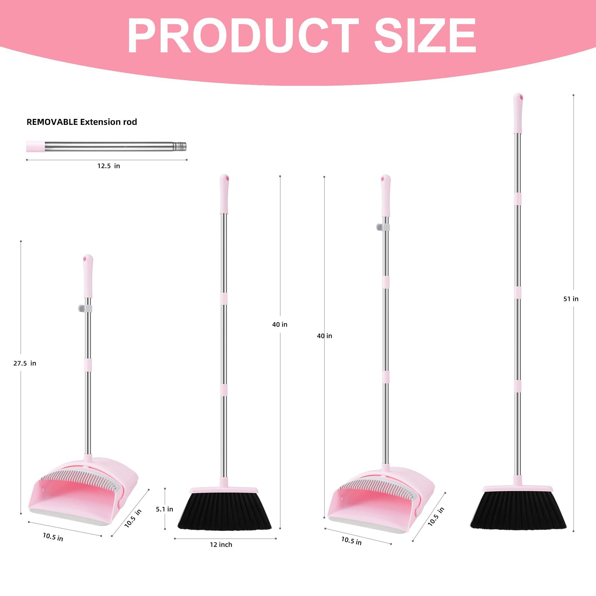 BSKLIN BSKLIN Broom and Dustpan Set, Outdoor Broom with Dustpan Combo Set for Sweeping Indoor Collapsible Broom Set for Home Office Kitchen Lobby Floor Pet Hair (Small-Pink)