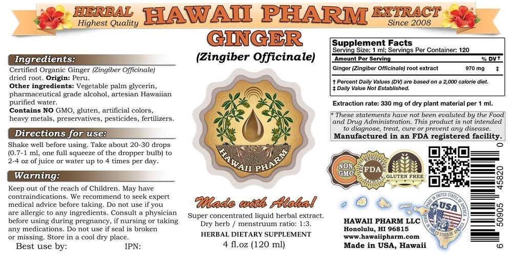 HawaiiPharm Ginger (Zingiber officinale) Liquid Extract 2x4 oz