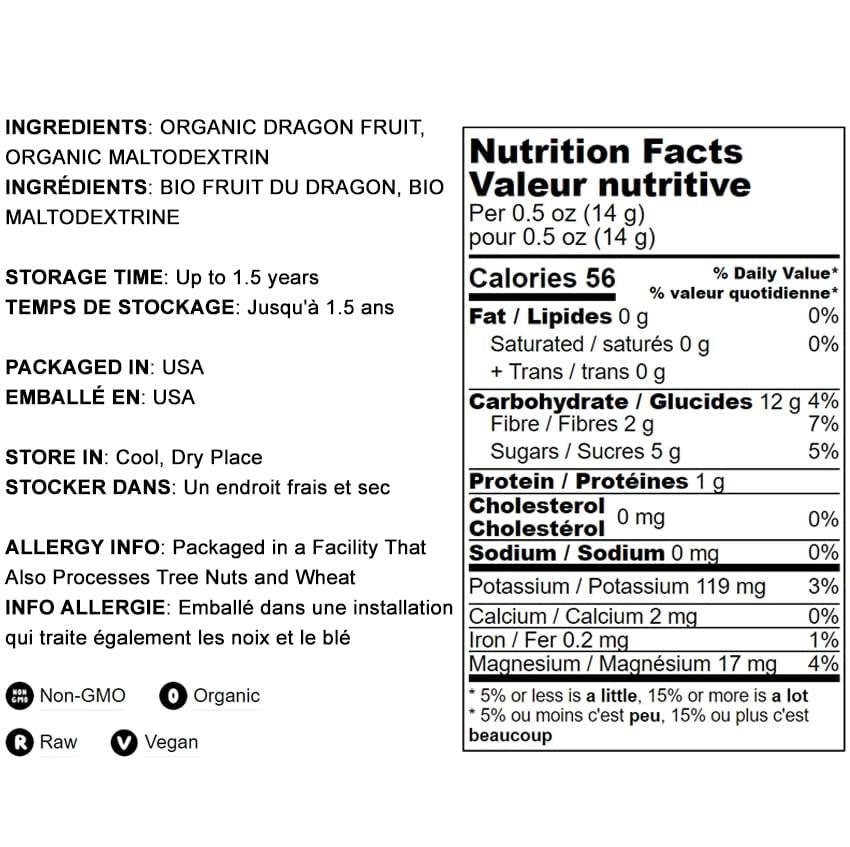 Food to Live Food to Live Organic Dragon Fruit Powder, 12 Ounces Non-GMO, Powdered Red Pitaya, Vegan, Bulk. Contains Maltodextrin. Rich in Antioxidants, Fiber, Vitamin C. Perfect for Shakes, Smoothie Bowls