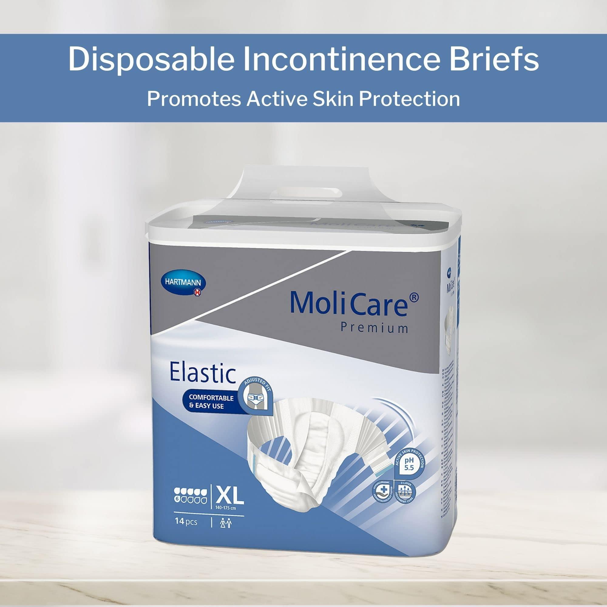 HARTMANN H MoliCare Premium Incontinence Brief, 6D - Moderate Absorbency Adult Diaper with Refastenable Tabs - Unisex, Size XL, 14 Count, 4 Packs, 56 Total