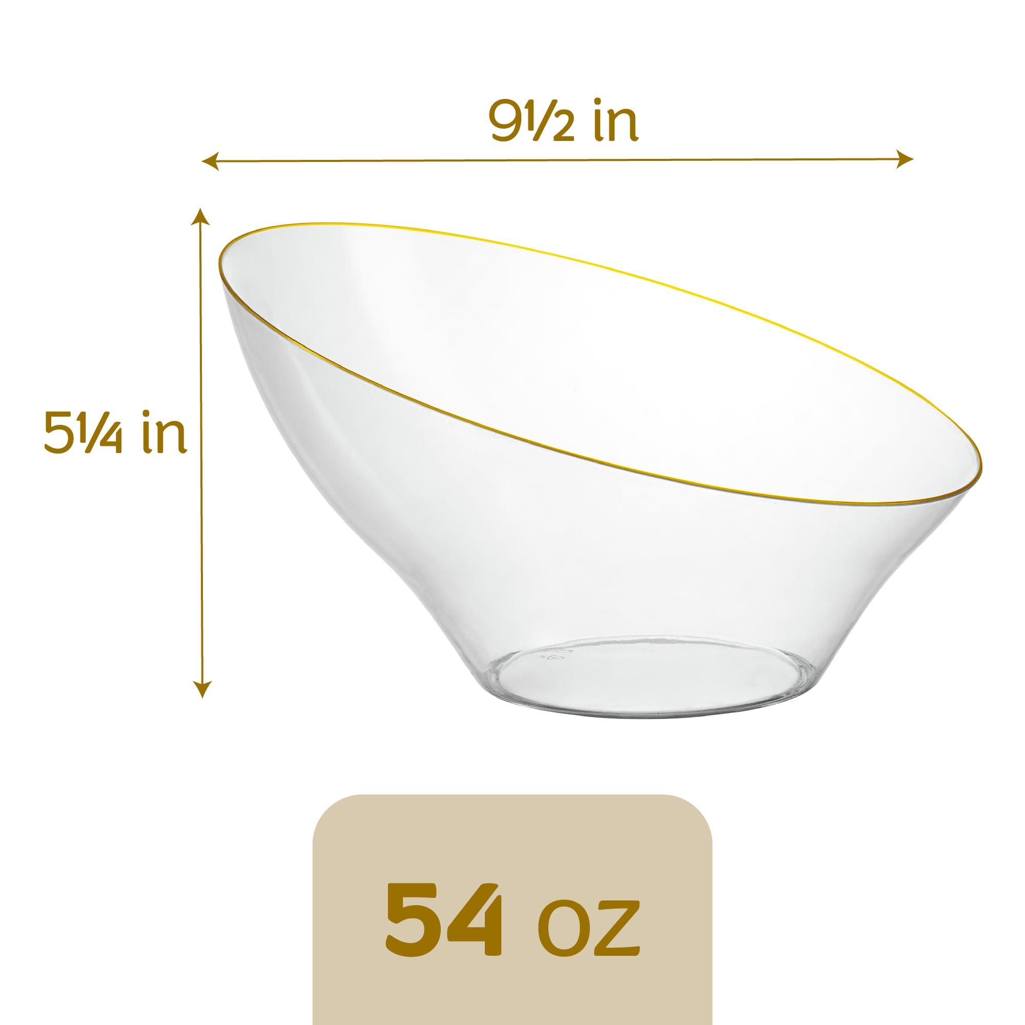 PLASTICPRO PLASTICPRO Angled Plastic Bowls Disposable Large Plastic Clear Serving Bowls with Gold Rim for Party for Appetizer Salads Pack of 4
