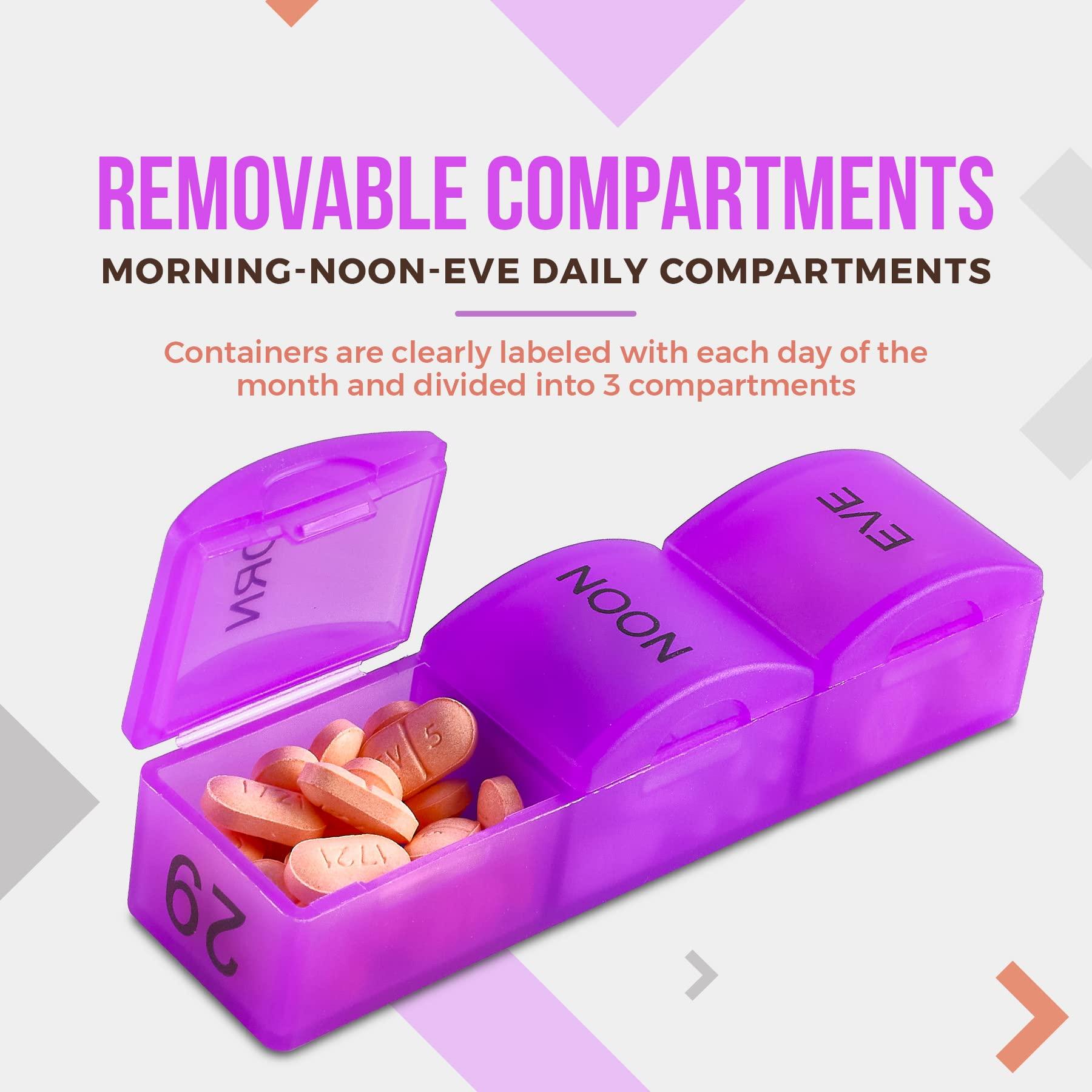 MEDca Month Pill Box Organizer - 3-Times-A-Day | Morning-Noon-Night - 30 Day Pill Case with 32 Daily Compartments for Vitamins, Supplements, Medication - Travel Monthly Pill Organizer 3 Times A Day