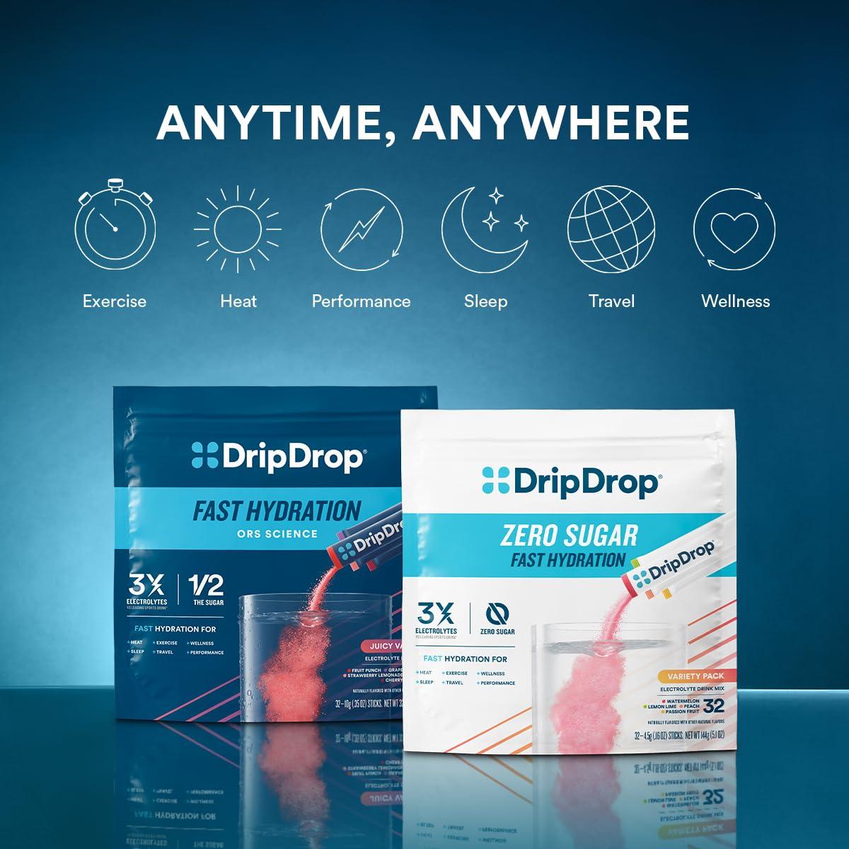 DripDrop DripDrop Hydration - Orange - Electrolyte Drink Mix Single Serve Powder Packets | Non-GMO, Gluten Free, Vegan | 32 Sticks