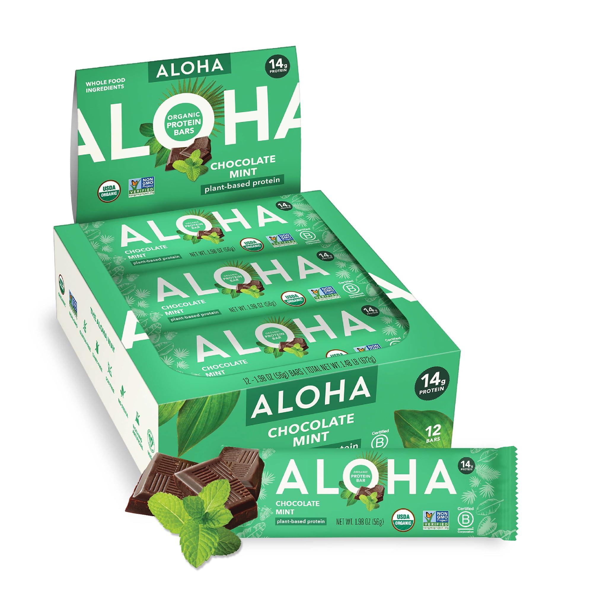 ALOHA ALOHA Organic Plant Based Protein Bars, Chocolate Mint, 1.98 Oz (Pack of 12)
