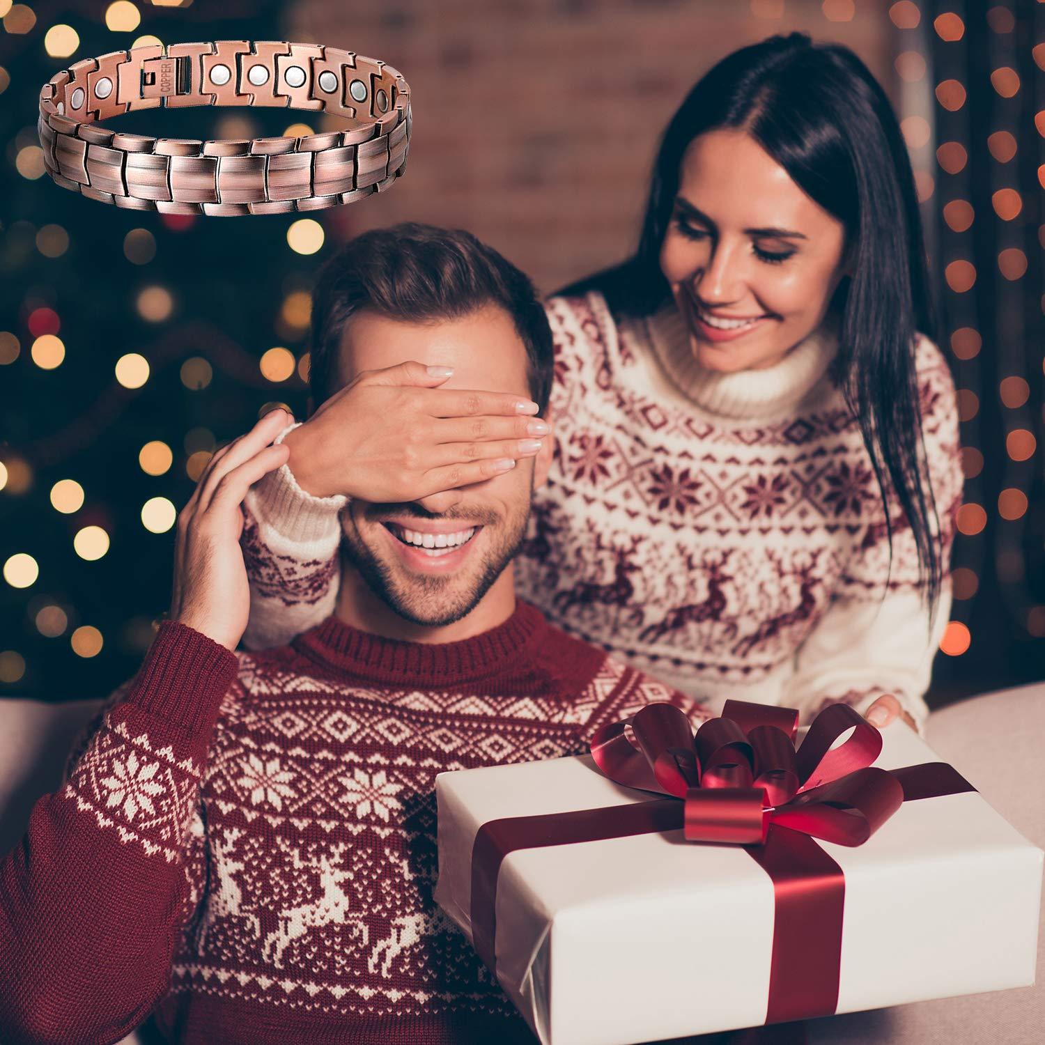 Feraco Feraco Copper Bracelet for Men 4 Elements Magnetic Bracelets Elegant 99.99% Solid Copper Jewelry with Magnets