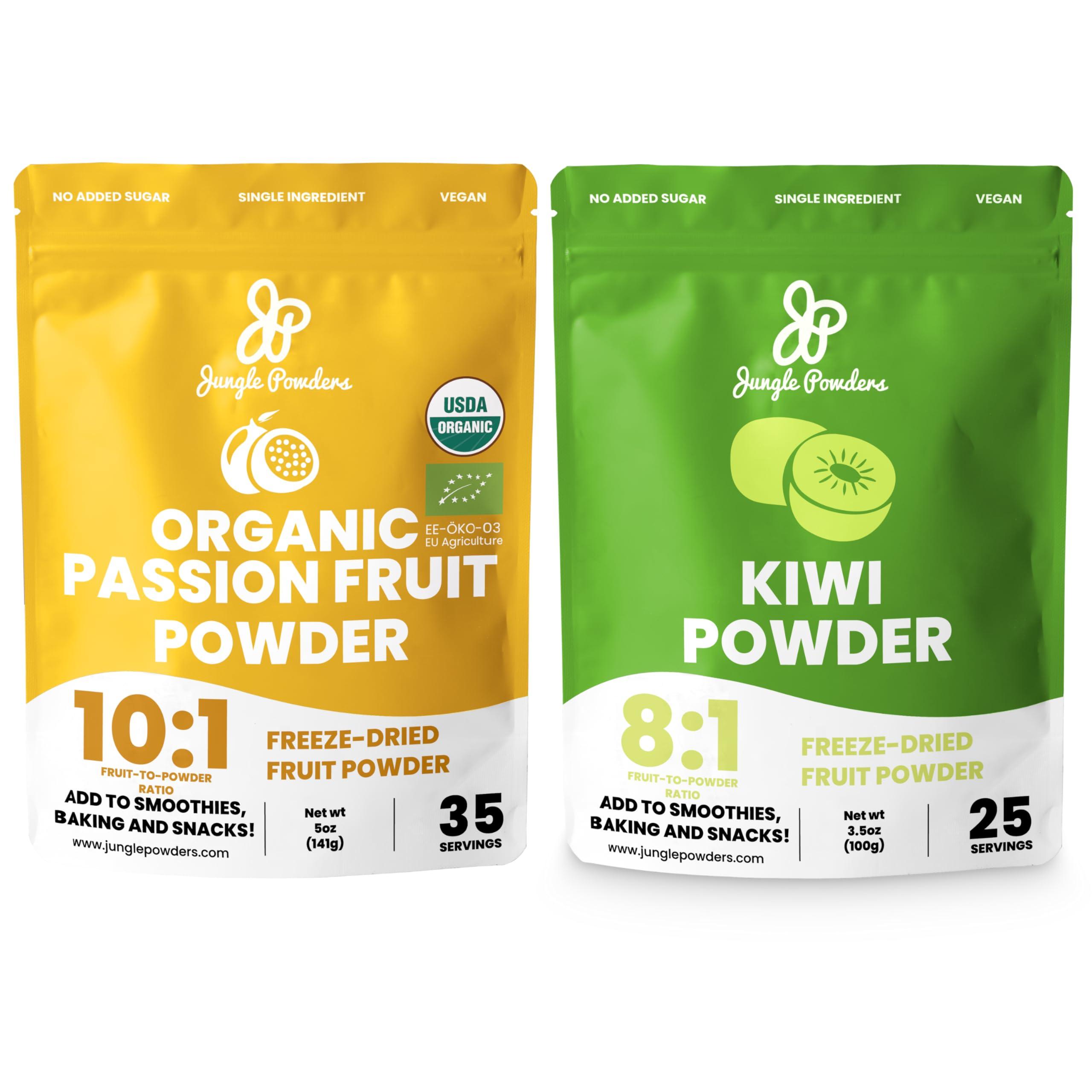 Jungle Powders Jungle Powders Organic Passion Fruit Powder 5oz & Kiwi Fruit Powder 3.5oz - Freeze-Dried Superfood Extracts for Baking, Smoothies, Juices, & Cooking, Non-GMO and Additive-Free