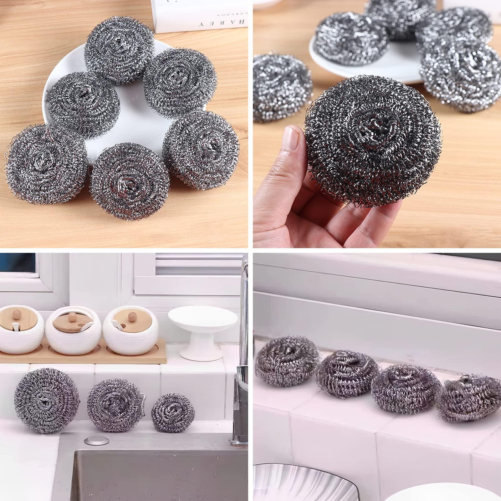 Walbest Walbest Steel Wool Scrubber - 1/2/4Pcs Metal Dish Scrubber Scouring Pads Stainless Steel Wire Ball Cleaner Kitchen Gadgets for Dishes Pots Pans Wash Cleaning C