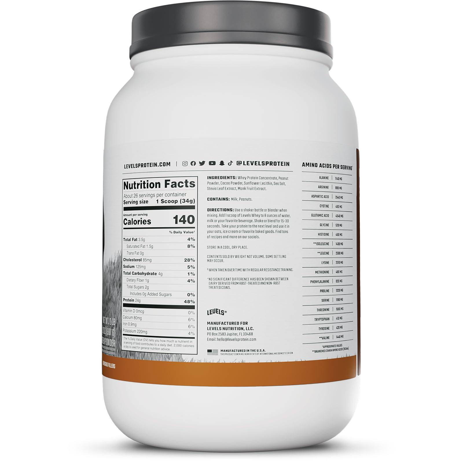 Levels Nutrition Levels Grass Fed Whey Protein, No Artificials, 24G of Protein, Chocolate Peanut Butter, 2LB