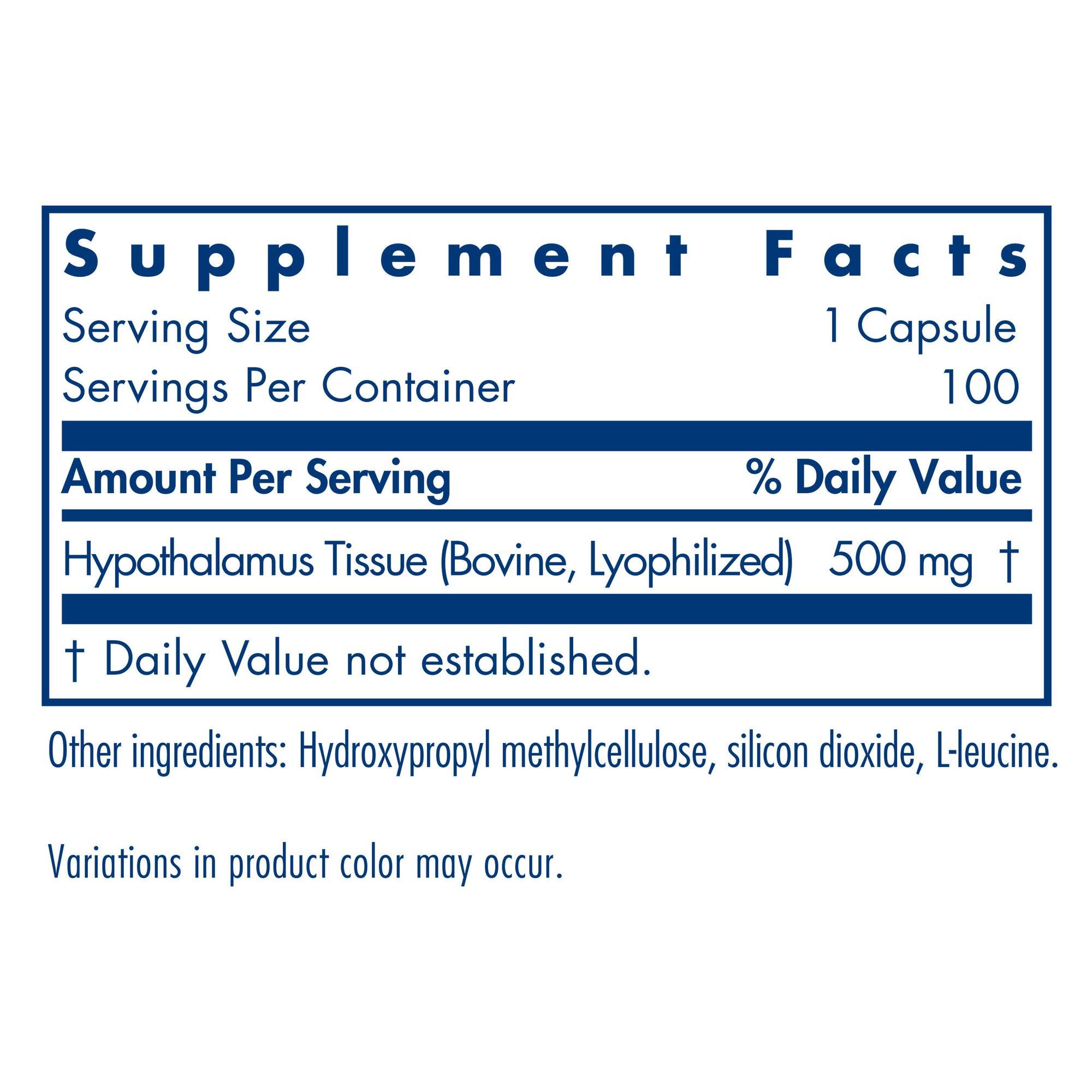 Allergy Research Group Allergy Research Group Hypothalamus Supplement - Endocrine Support, Natural Glandular, 500mg Adrenal Support, Adrenal Pituitary, Adrenal Gland Function, Bovine, Lyophilized, Vegicaps - 100 Count