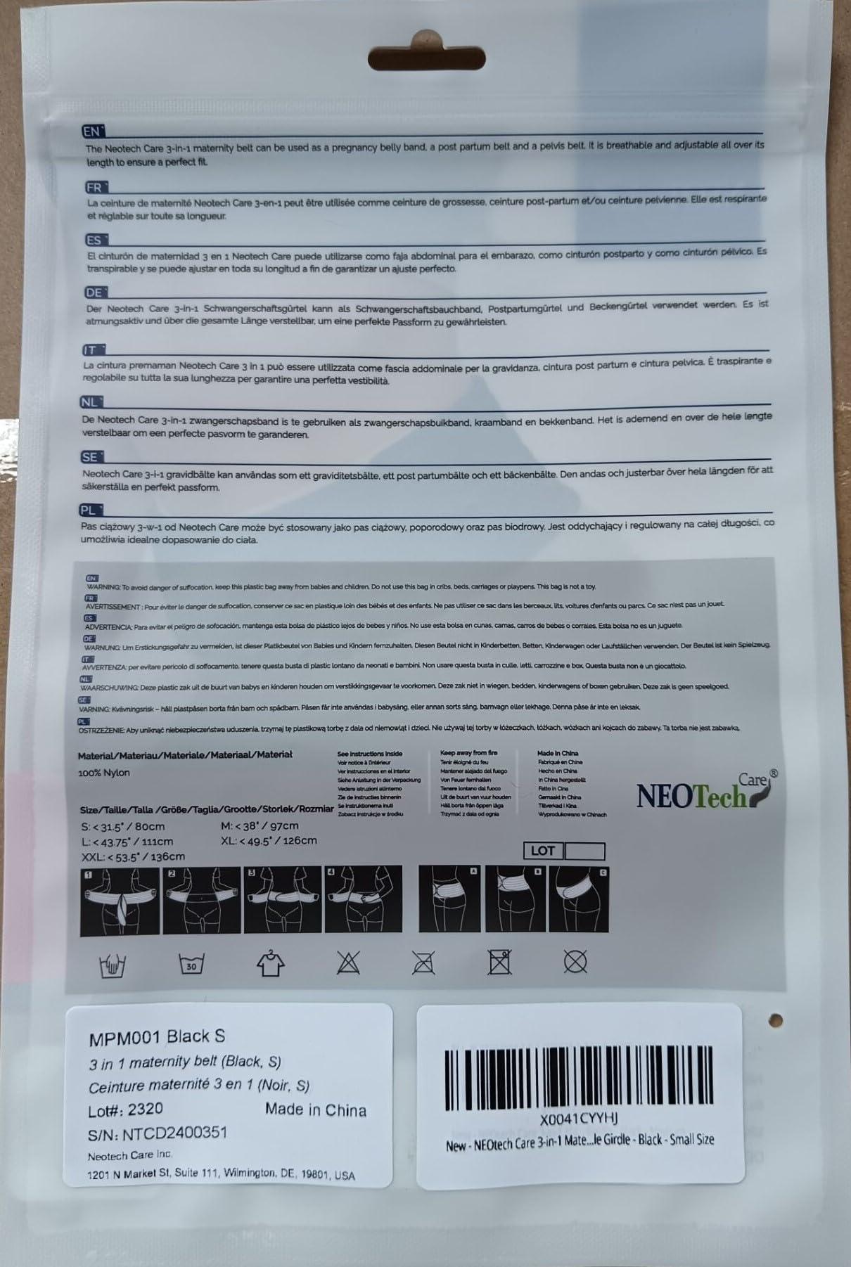 NeoTech Care NeoTech Care 3-in-1 Maternity Pregnancy Support, Postpartum Belly Wrap & Pelvis Belt/Brace/Band (Black, Small Size)