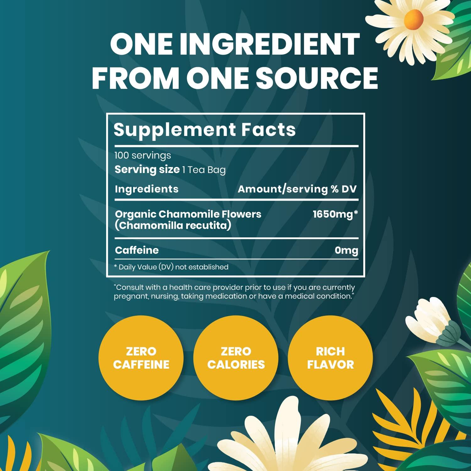 Cederberg Tea Company Organic Chamomile Tea — 100 Tea Bags | Organic Herbal Tea From Single Origin | Eco-Friendly Tea Bags | Non-GMO Caffeine Free Tea With Zero Sugar | Cederberg Tea Company