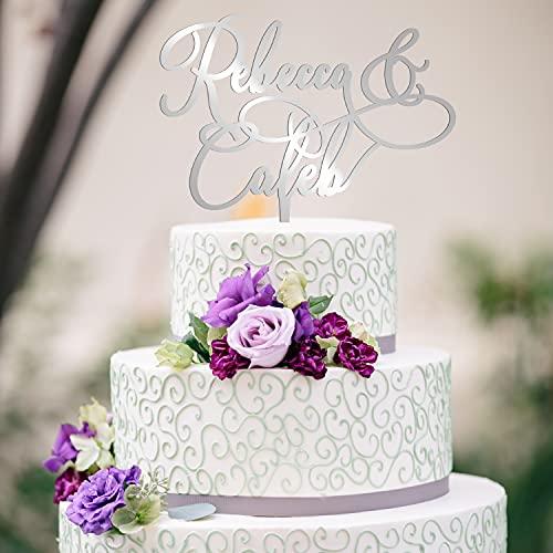 Be Burgundy Personalized Wedding Cake Toppers w/Names, Wedding Cake Toppers Bride and Groom Names, Anniversary Cake Topper, Wedding Cake Decorations - 2 Styles - 3 Mirrored Acrylic Colors