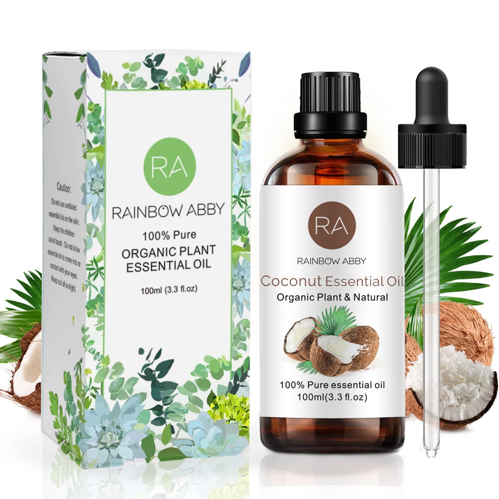 RAINBOW ABBY Coconut Essential Oil (100ML), 100% Pure Natural Organic Coconut Oil for Diffuser, Massage, Skin Care, Yoga