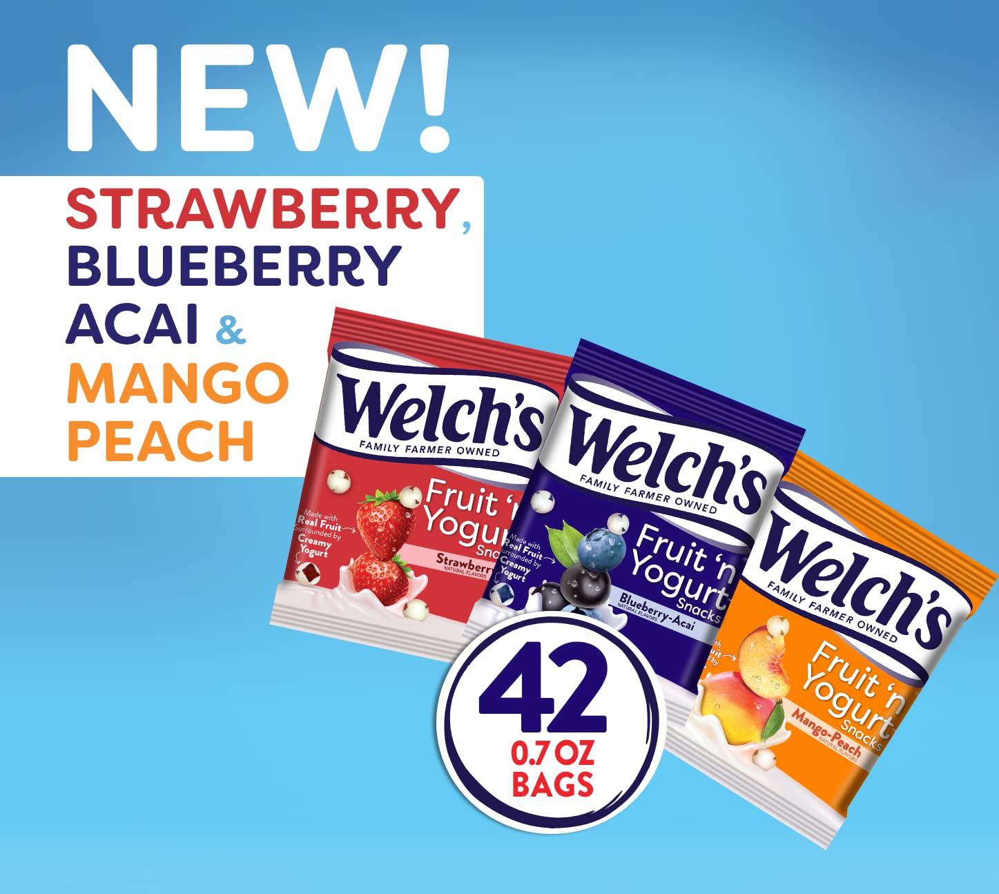 Welch\'s Welch\'s Fruit Snacks, Fruit \'n Yogurt Variety Pack, Strawberry, Blueberry Acai, Mango Peach, Bulk Pack, Individual Single Serve 0.7 oz Bags (Pack of 42)