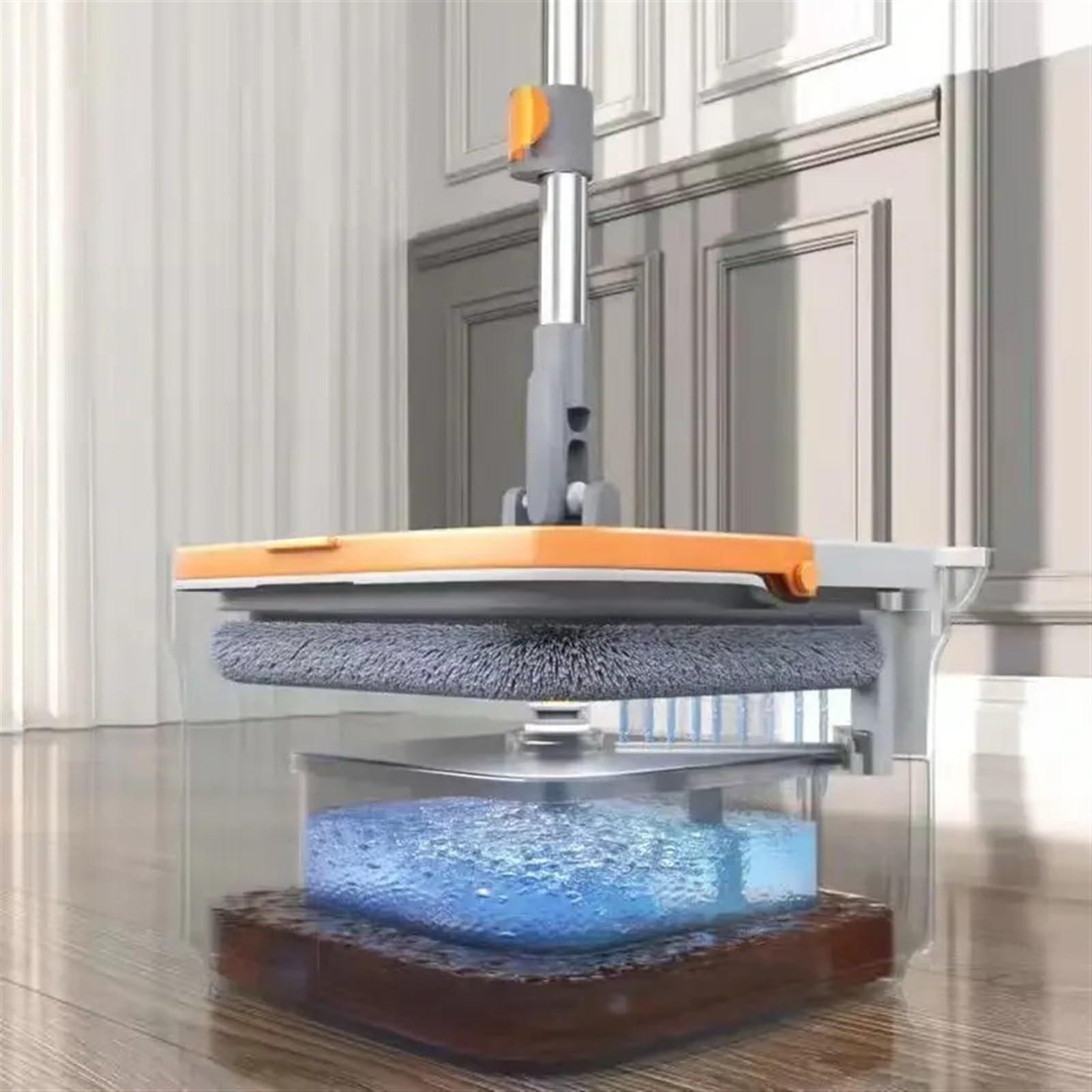 QIAAN mop Square Rotating mop and Bucket with Separate compartments for Clean and Dirty Water with self-Cleaning Feature with Microfibre Replaceable mop Pads Floor Cleaning mop mops for Floor Cleaning (Col