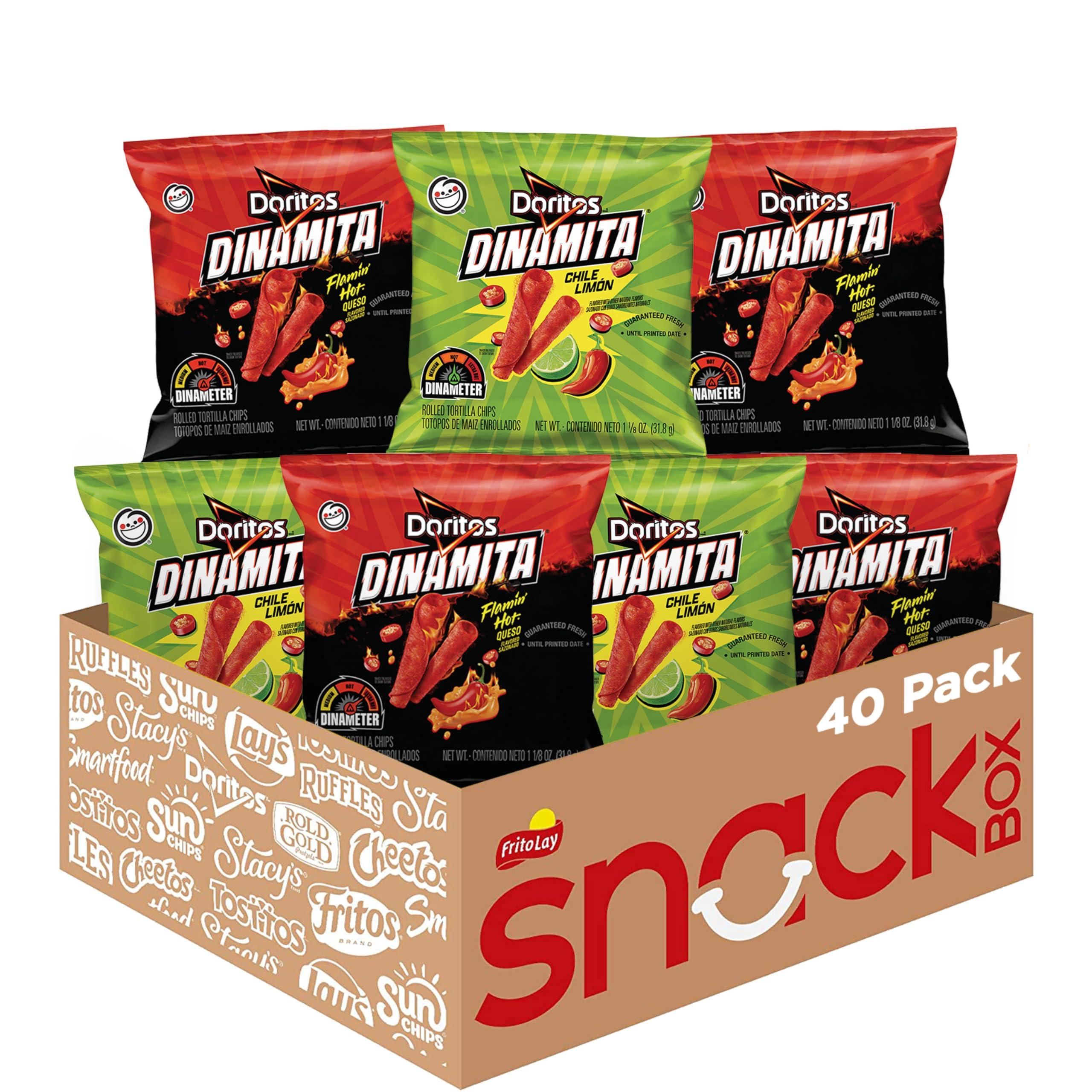 Doritos Doritos Dinamita Spicy Rolled Tortilla Chips, Chile Limon and Flamin\' Hot Queso Flavored Variety Pack, (Pack of 40)