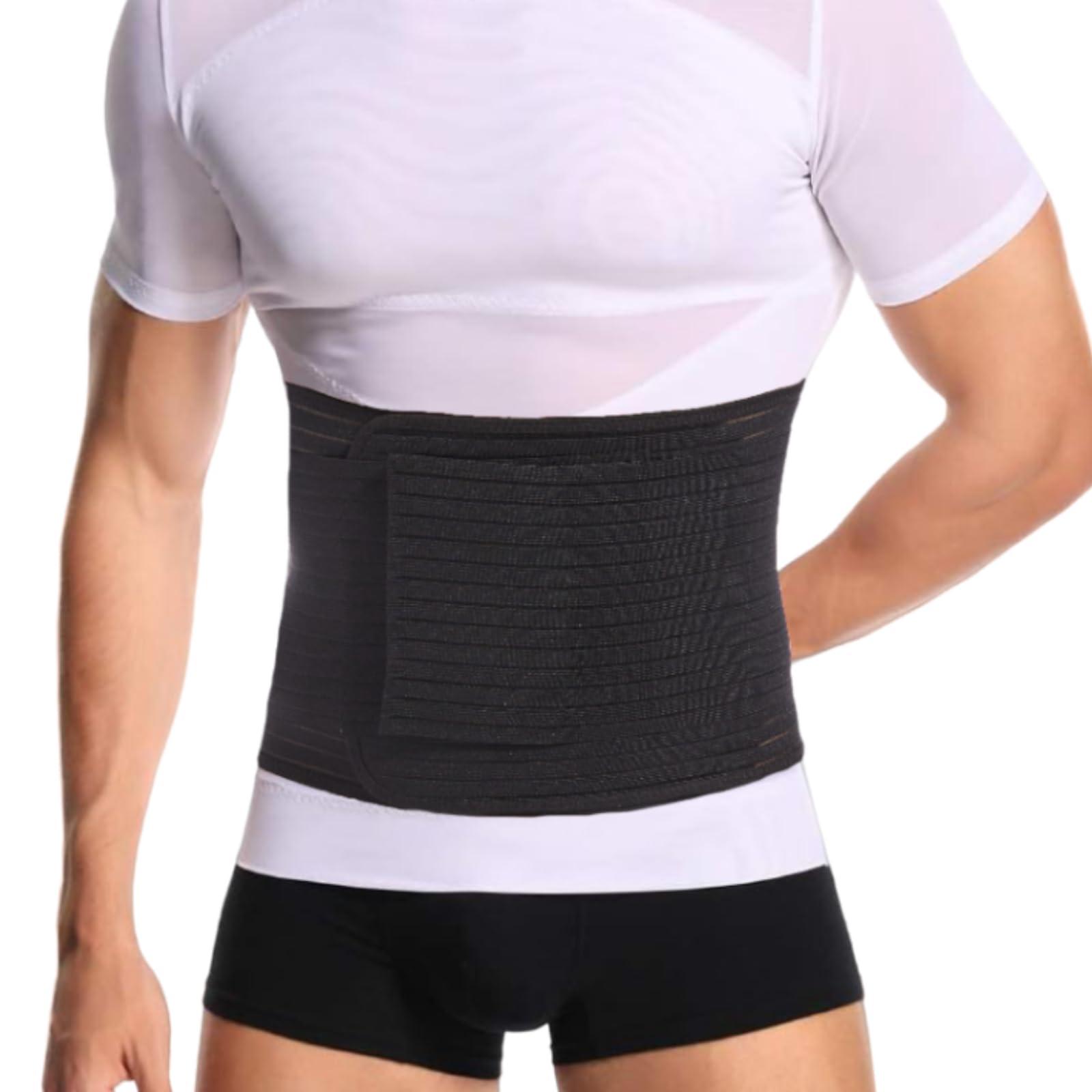 Reian Reian Men\'s Abdominal Binder for Post Surgery,Compression Wrap Abdomen Waist Support Belt for Hernia Surgery, Abdominal Injuries (Black, Large)