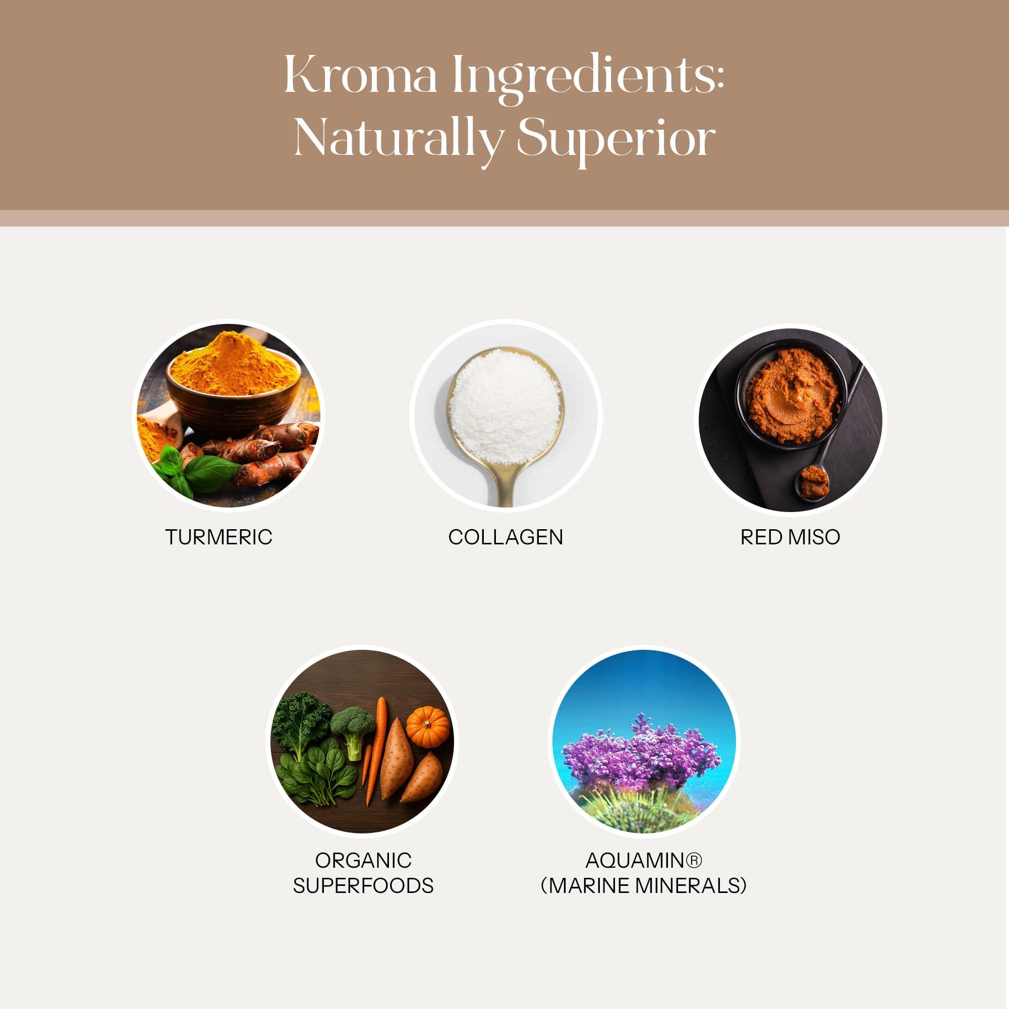 KROMA. Kroma Premium Grass Fed Beef Bone Broth, Dairy & Gluten Free Powder Mix with Collagen, Protein, Turmeric, & other Organic Ingredients, Promotes Gut Health & Healthy Skin, Hair & Nails, 10 Servings