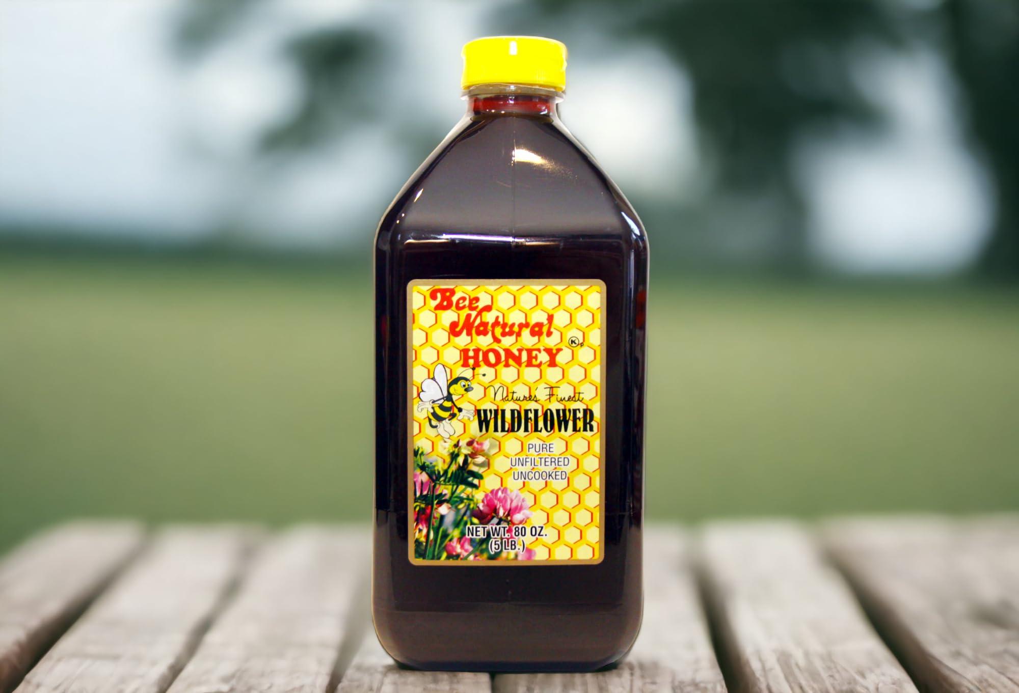 Bee Natural Honey Bee Natural South Florida Wildflower Honey - Natural, Pure, Unfiltered and Uncooked Honey | Kosher Certified | Ideal for Weddings, Events, Corporate Gifts, Travel, Baking, and Cooking (80 Ounce Jar - 5 LB)