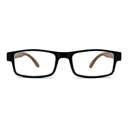 SA106 Mens Classic Rectangle Wood Grain Spring Hinge Arm Plastic Reading Glasses Black Brown +3.25