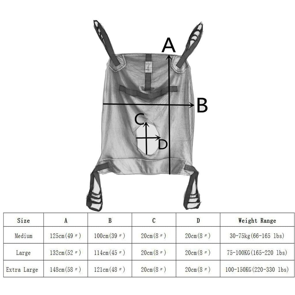 YXJPP Shower Sling Lift Sling for ToiletingPatient Lift Sling with Commode Opening Large, Full Body Mesh Sling for Hoyer Lift, Shower Sling, Toilet Sling(Weight Capacity 507 Lbs) L