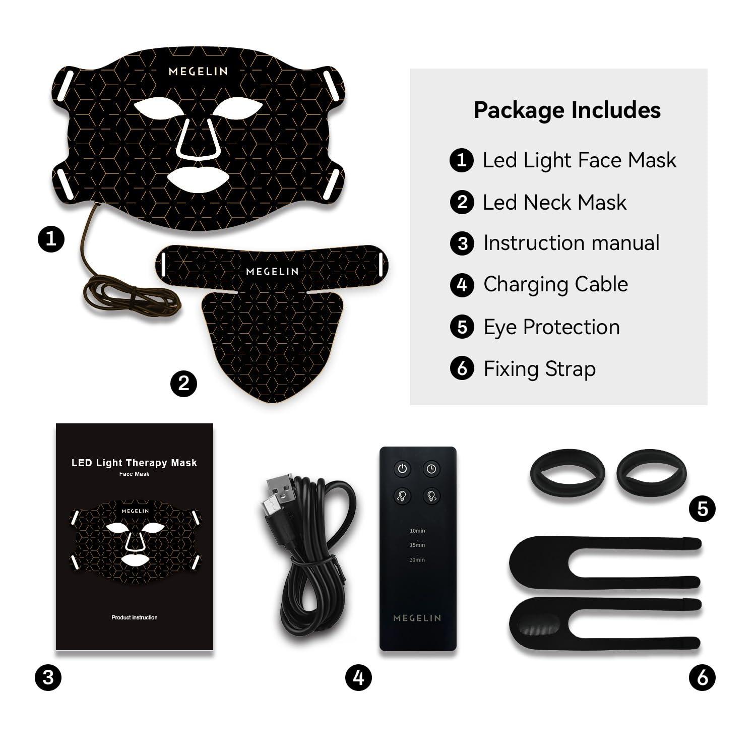 MEGELIN MEGELIN Led Red Light Therapy Mask,7 Colors Led Light Therapy Facial & Neck Mask