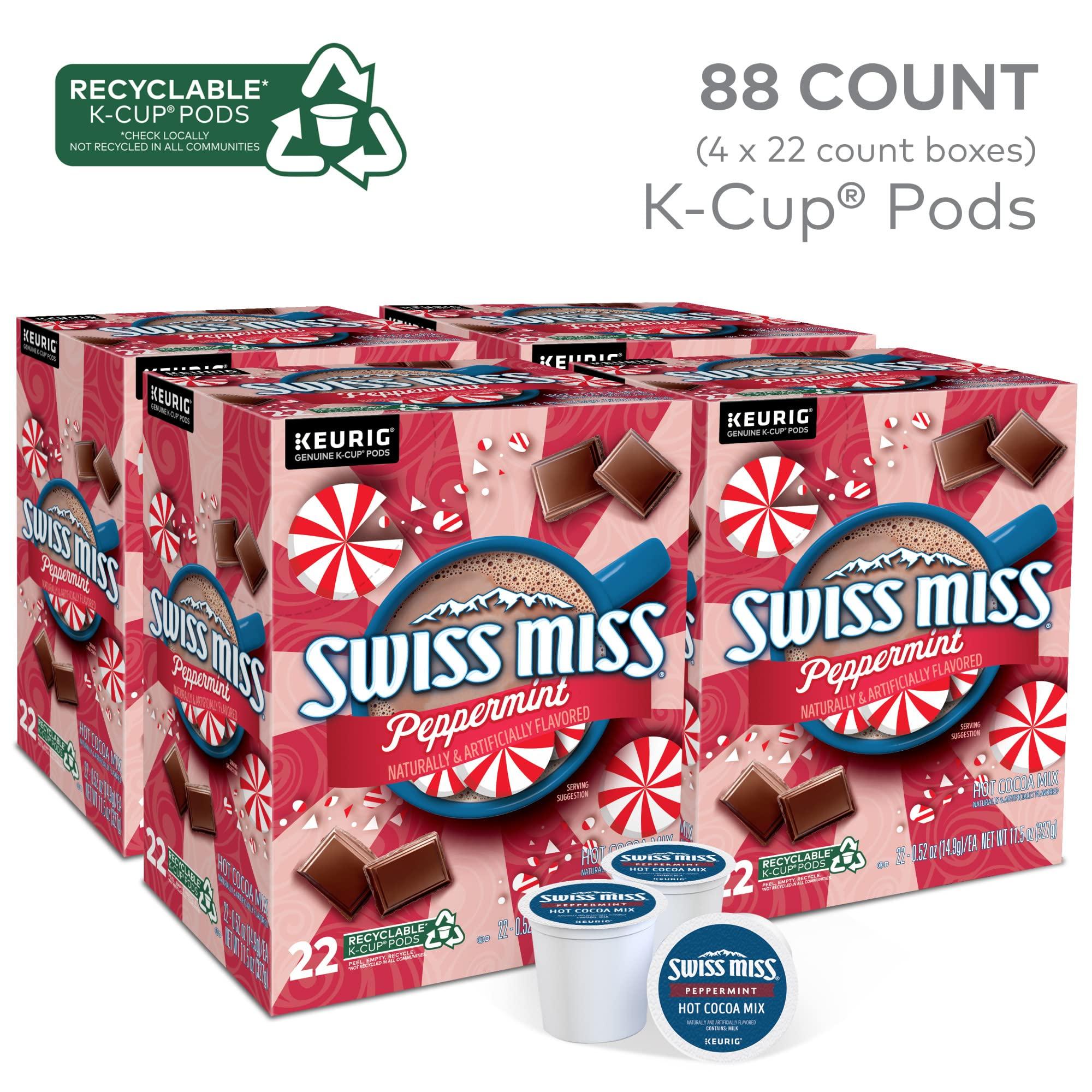Swiss Miss Swiss Miss Peppermint Hot Cocoa, Single-Serve Keurig K-Cup Pods, Hot Chocolate, 88 Count (4 Packs of 22)