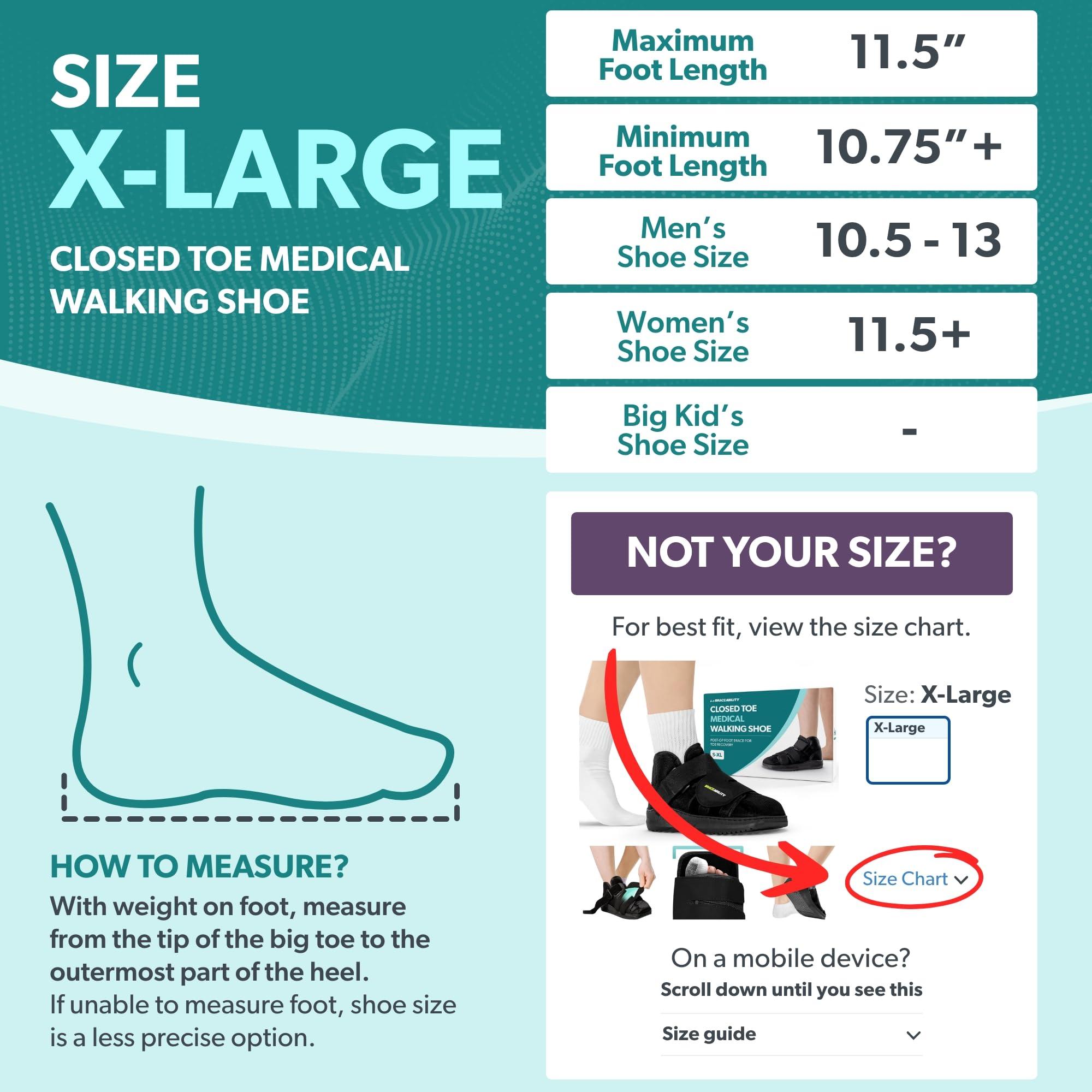 BraceAbility BraceAbility Closed Toe Medical Walking Shoe - Lightweight Broken Toe Cast Boot, Fracture Foot Brace for Metatarsal Stress Fracture, Post-op Bunion, Hammertoe Recovery - For Men or Women (XL)