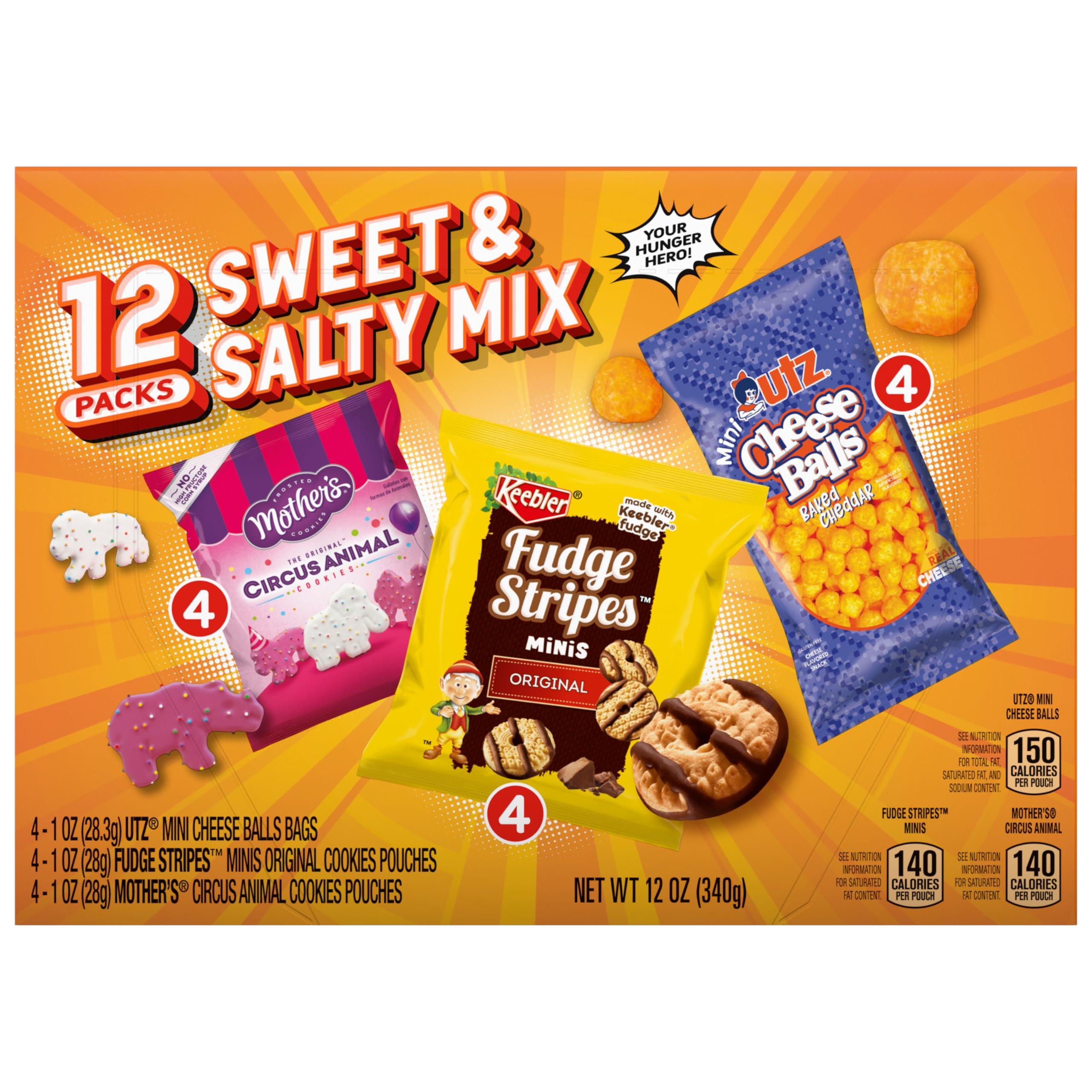 Keebler Keebler Sweet & Salty Mix, Keebler Fudge Stripes, Mother\'s Circus Animals, Utz Mini Cheese Balls, 1 Oz. (Pack of 12)